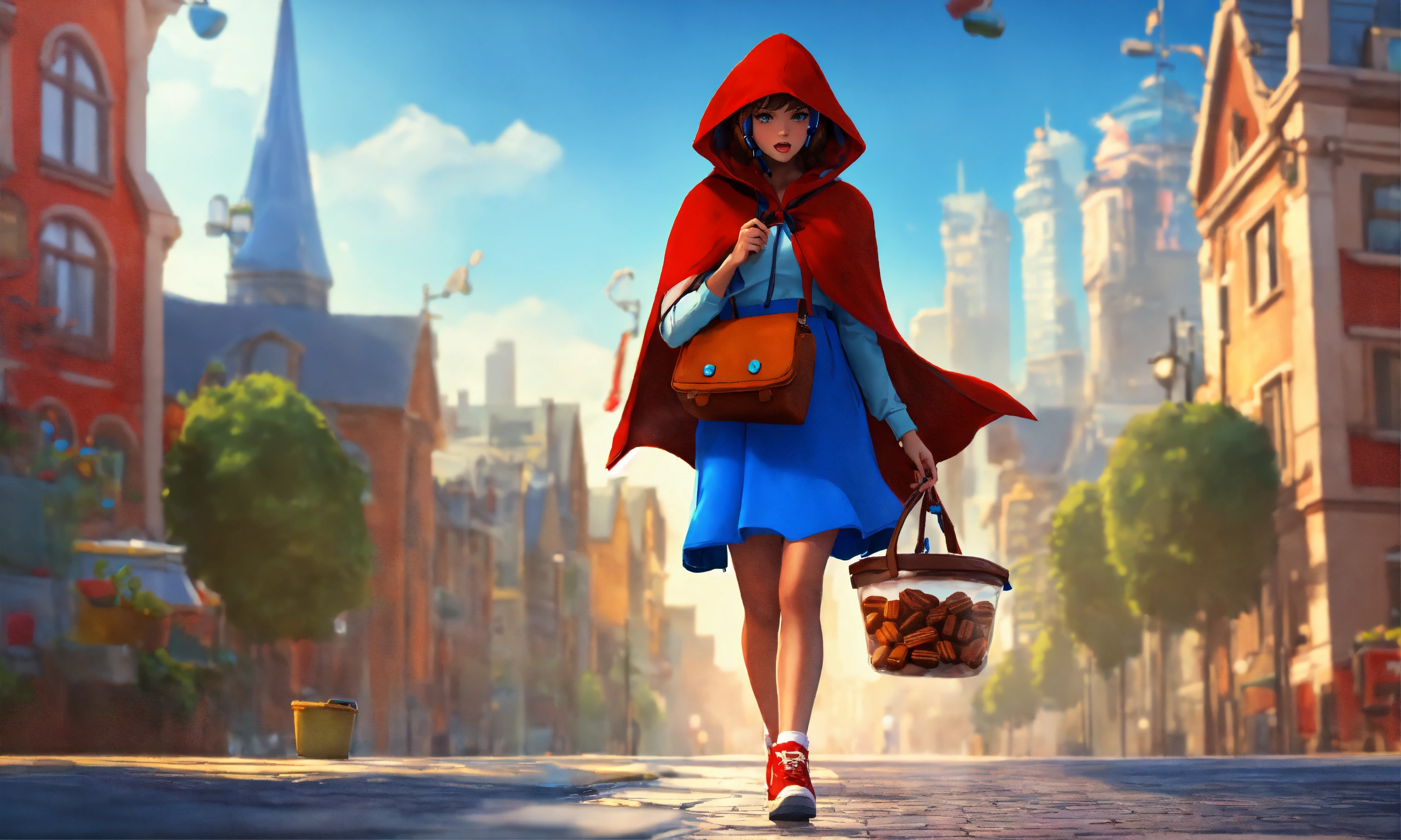 Lexica - Cartoons scared modern Red Riding Hood, wearing short blue ...