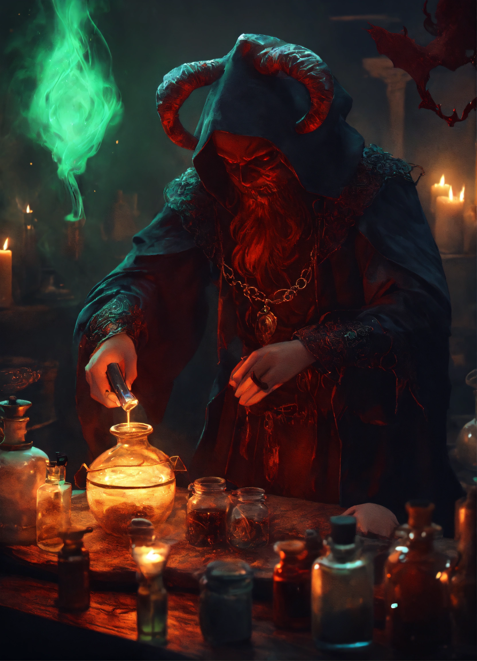 Lexica - A demon sorcerer making healing potions. Evil vibes. Creepy ...