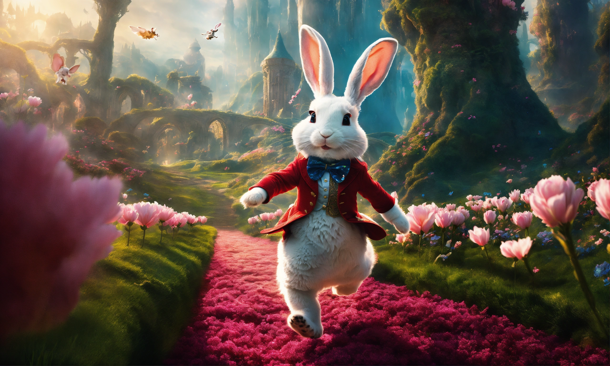 Lexica - A white rabbit from Alice in wonderland, running from a giant ...