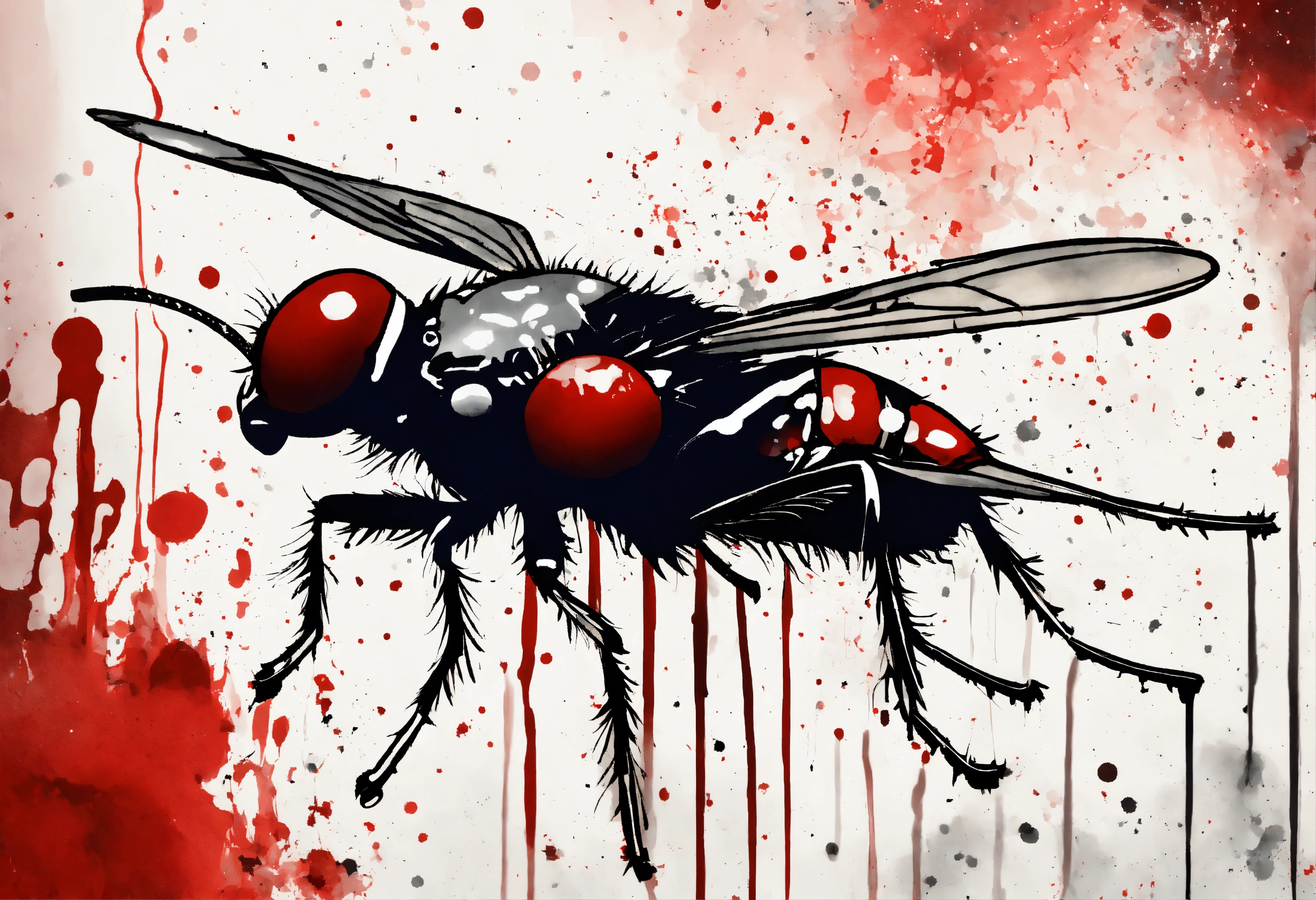 Lexica - Fly, abstract splatters and drips, Monochrome with red accents ...