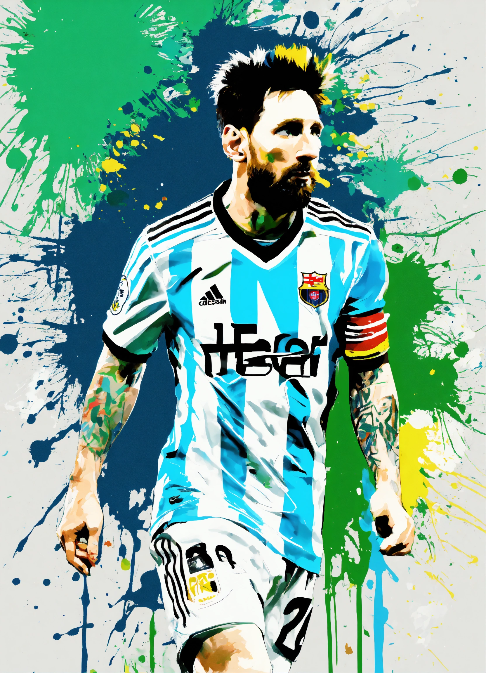 Lexica - Futuristic paint splatter of messi , Basquiat-inspired, creamy ...