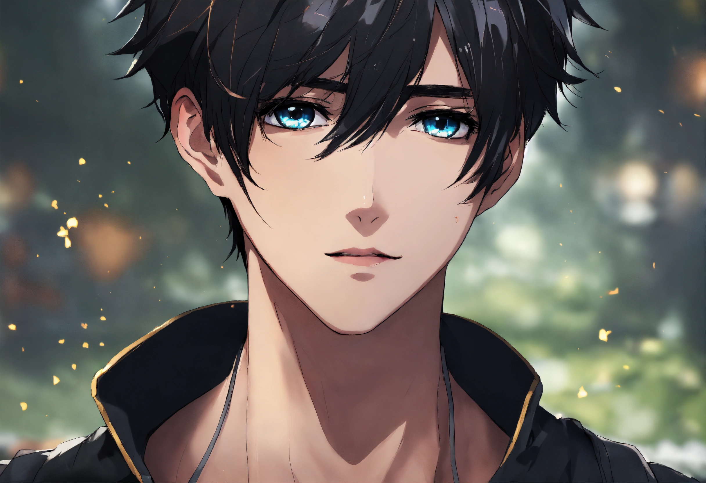 Lexica Anime male, X for eyes, black messy short hair, head shot