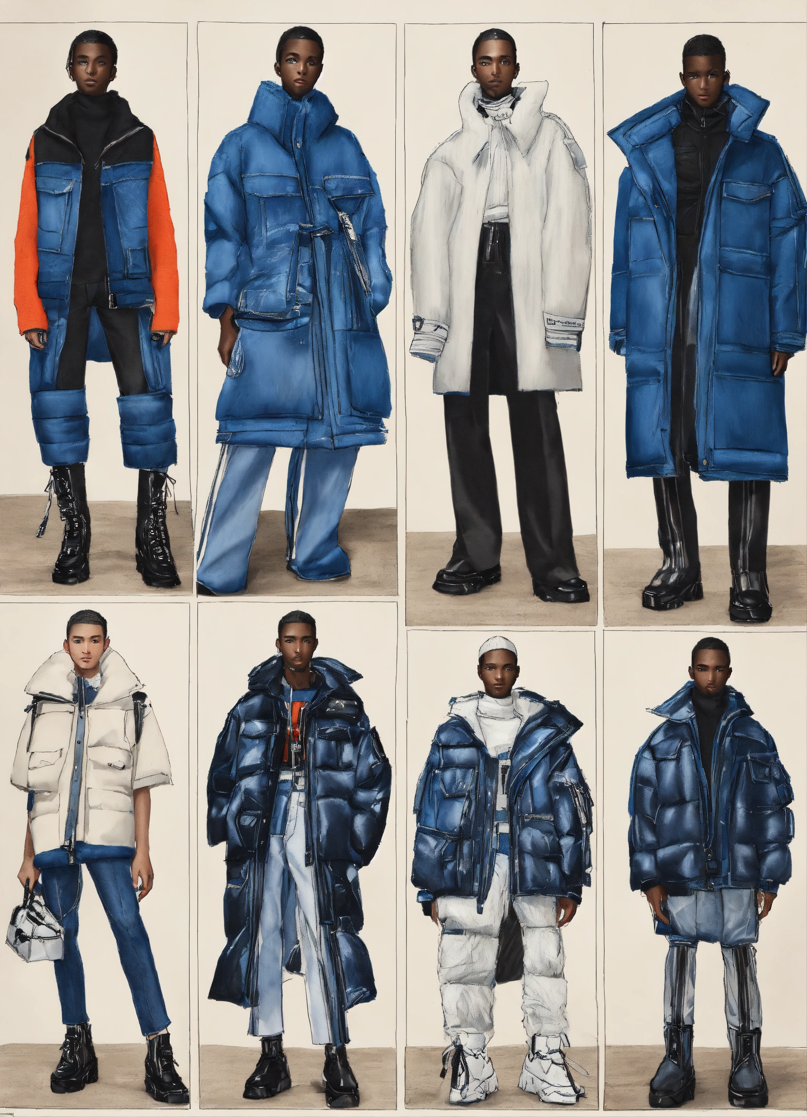 Lexica - Product design sketch marker Fall winter 2025. denim collage ...