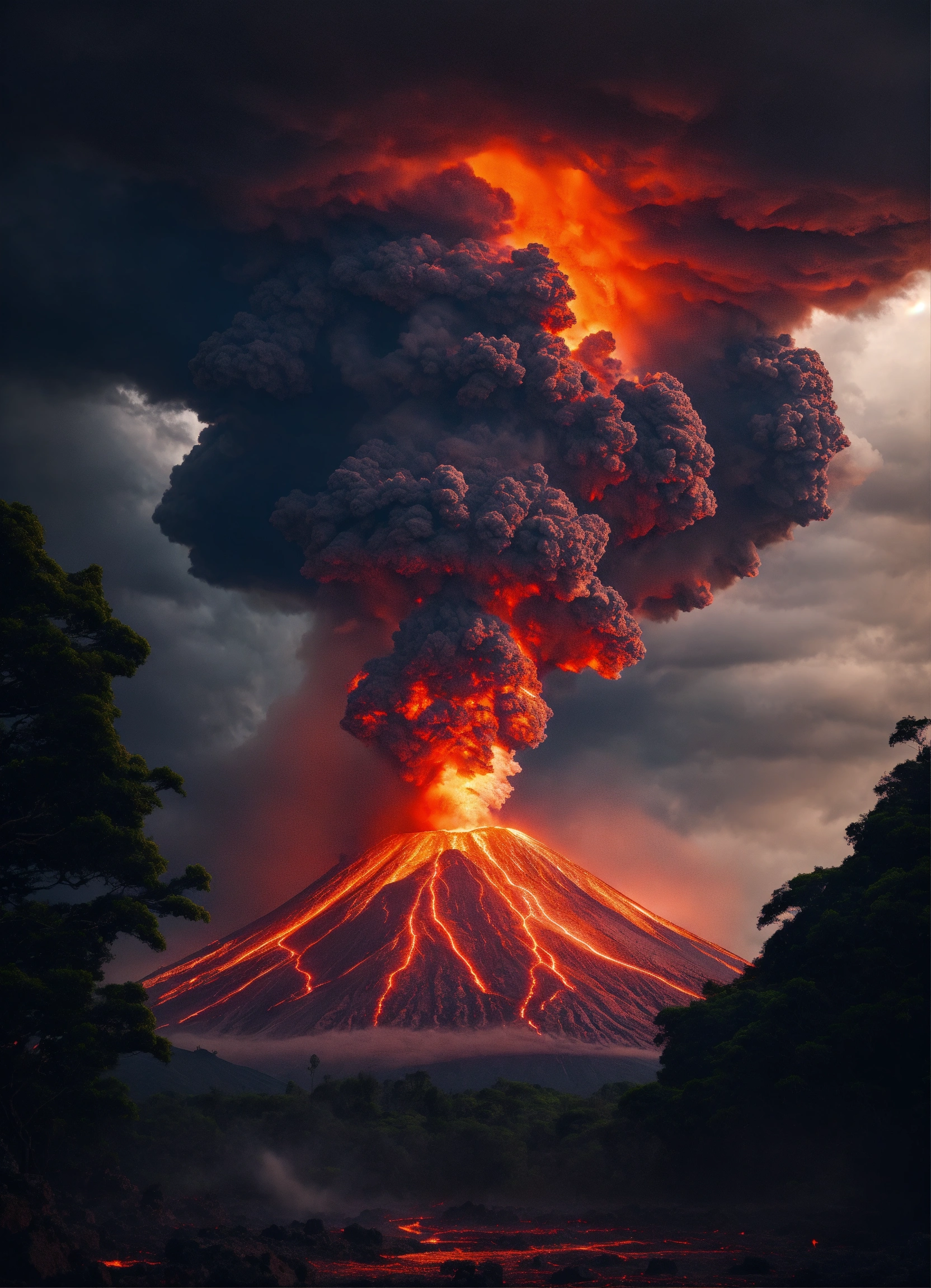 Lexica - A volcano exploding with thunder stormy 8k quality