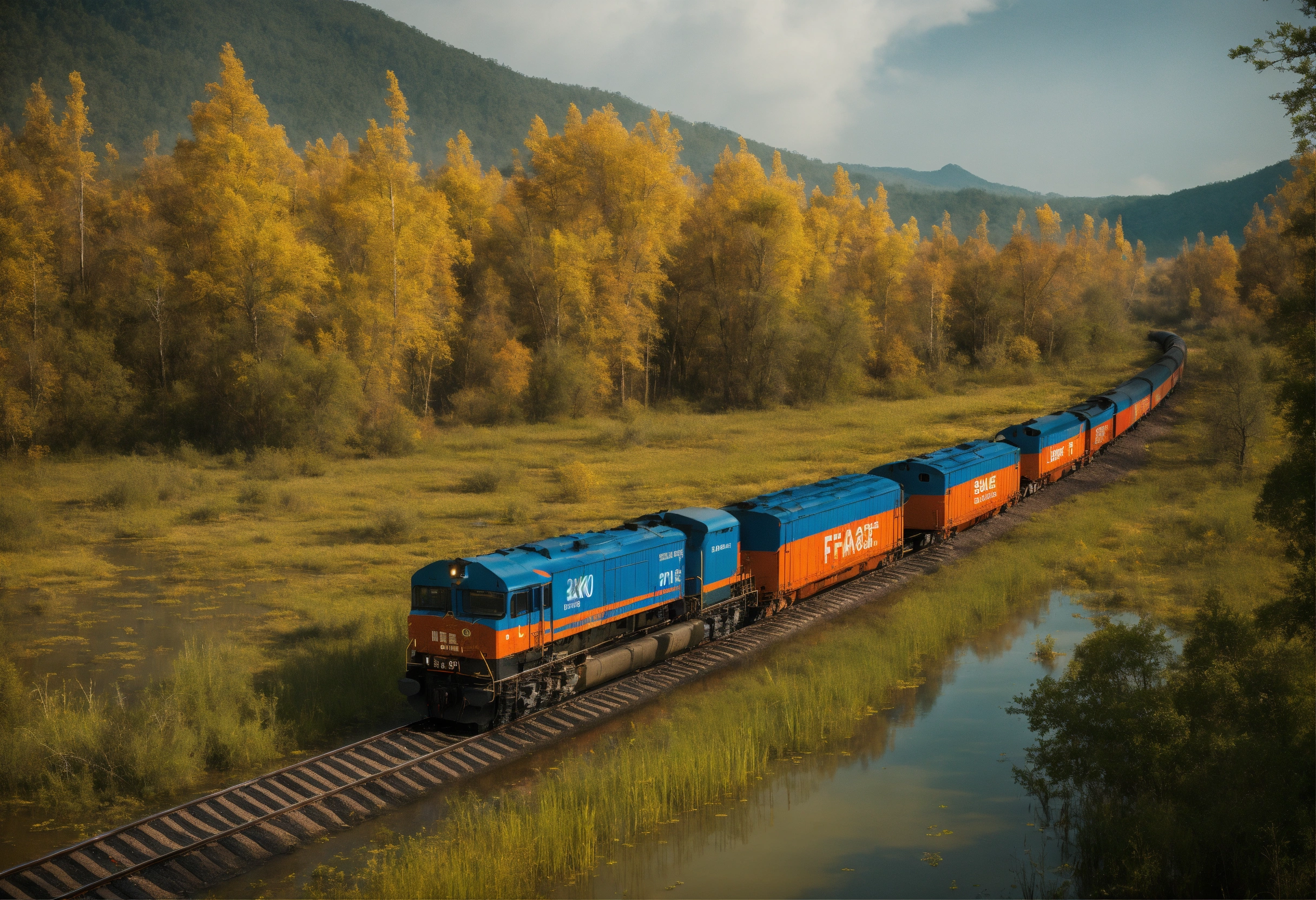 Lexica - High quality,quality8k,Flame-patterned freight train running ...