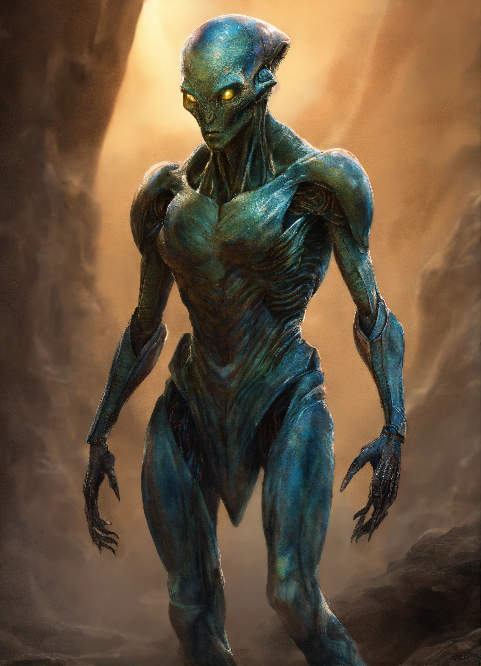 Lexica - Realistic drawing a full body portrait of a humanoid alien,