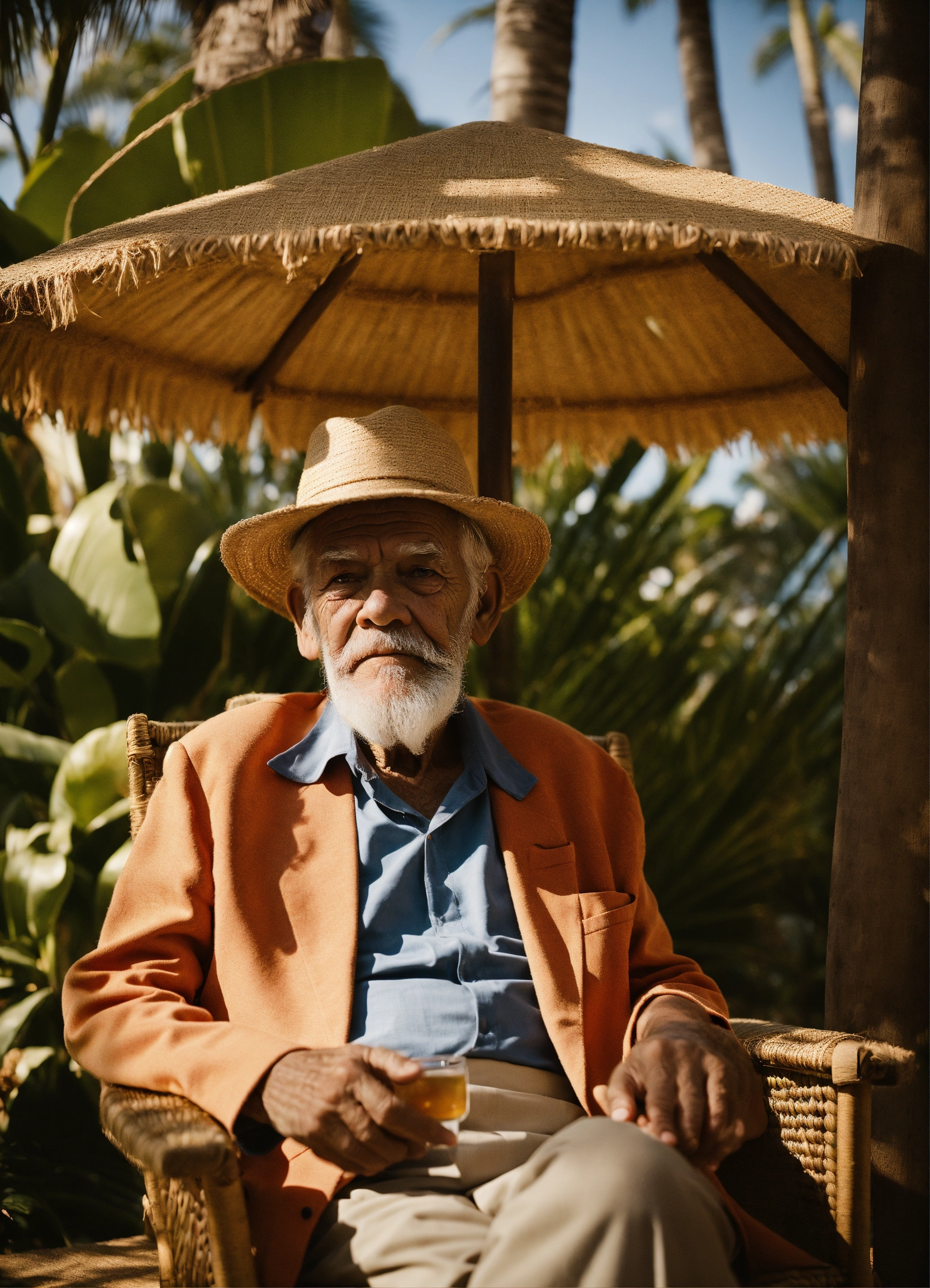 Lexica - A wise old man with white beard and in a tropical setting ...