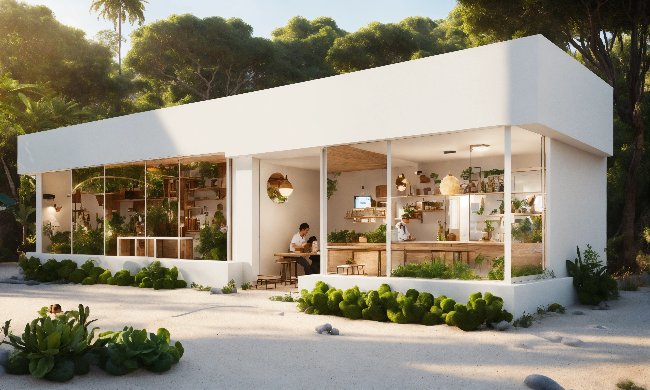 Lexica - Minimal, spanish style, white, clean cafe exterior for pets ...