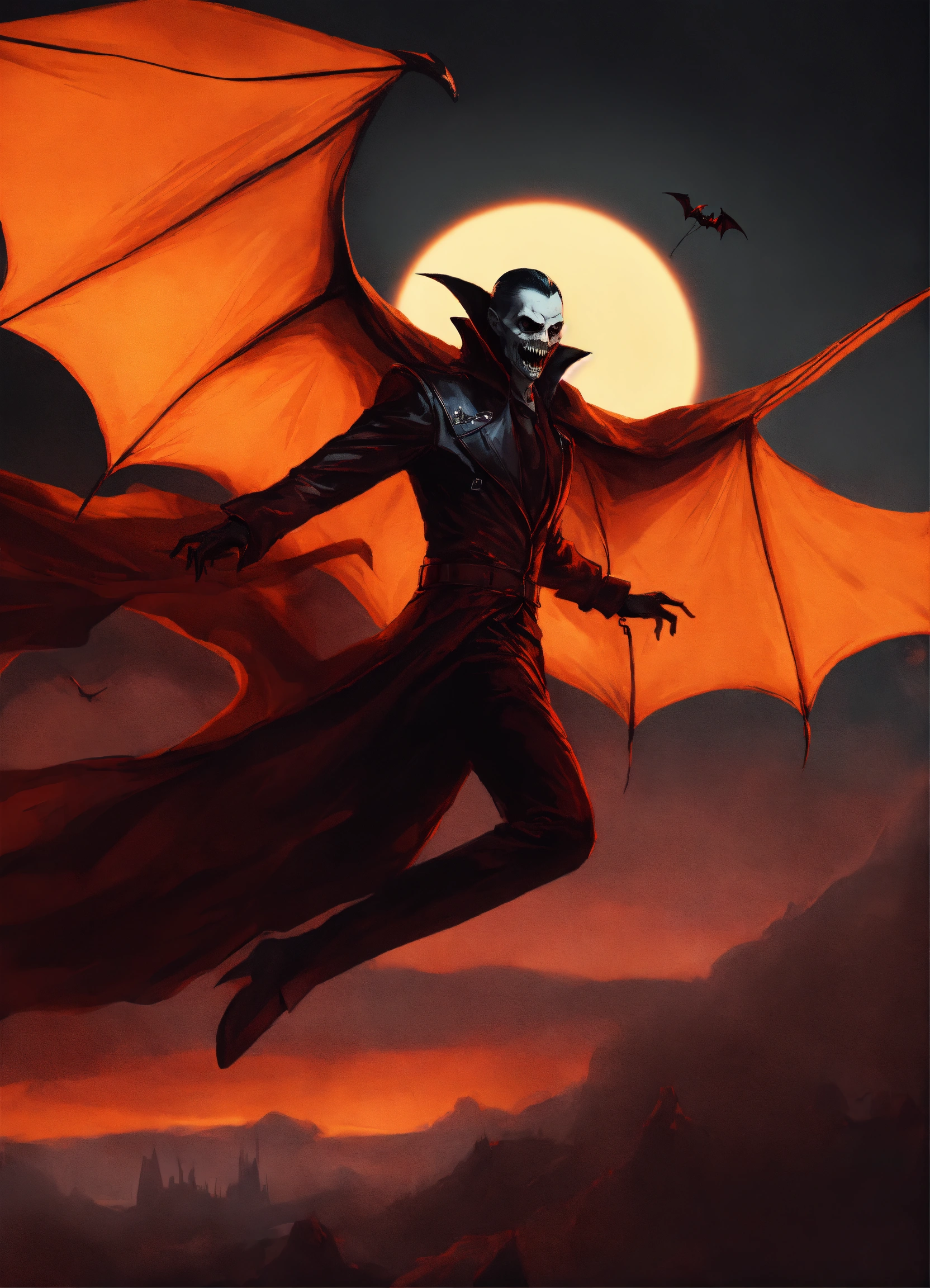 Lexica - A scary dark vampire flying, backdrop dark, orange smooth ...