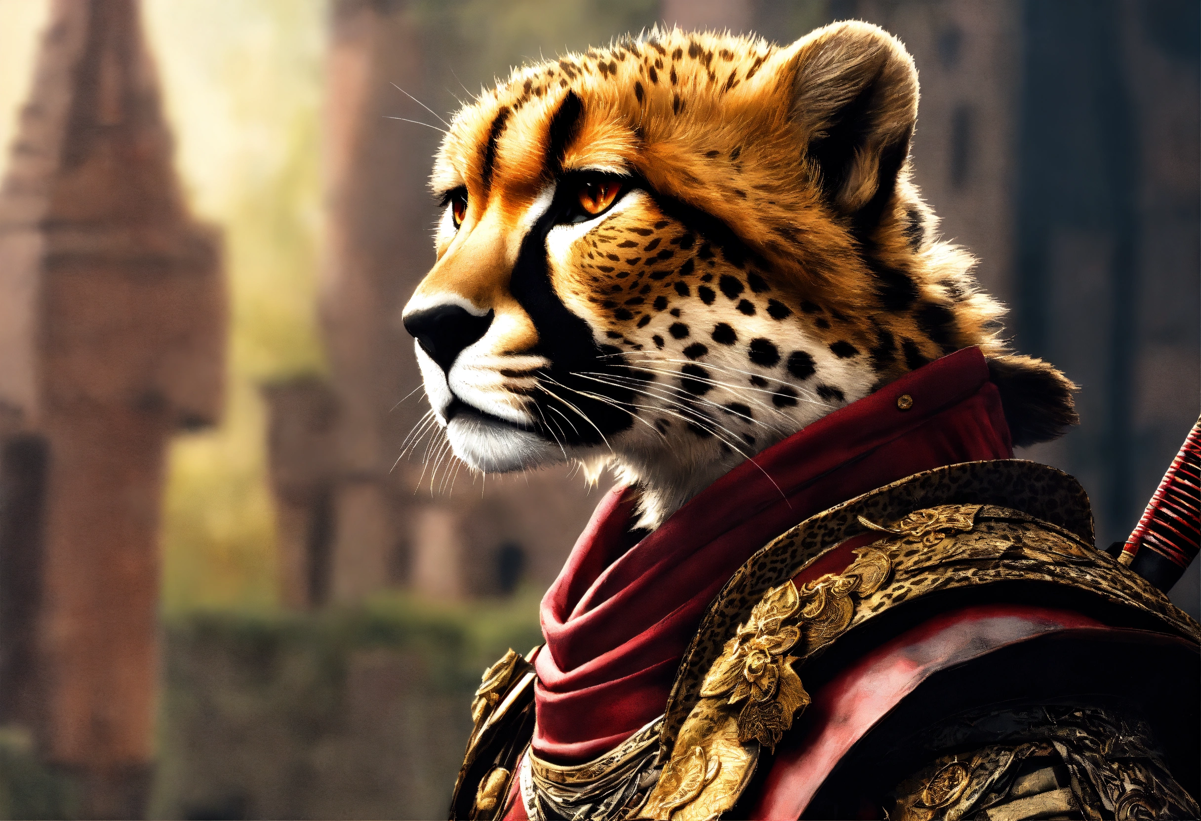 Lexica - Cheetah samurai. Castle. Hyper realistic.