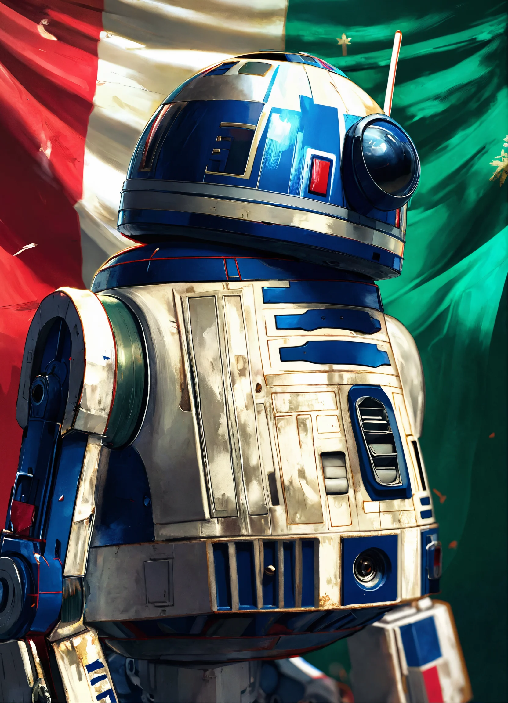 Lexica - Portrait of r2d2, flag of Mexico in the background, stunning ...