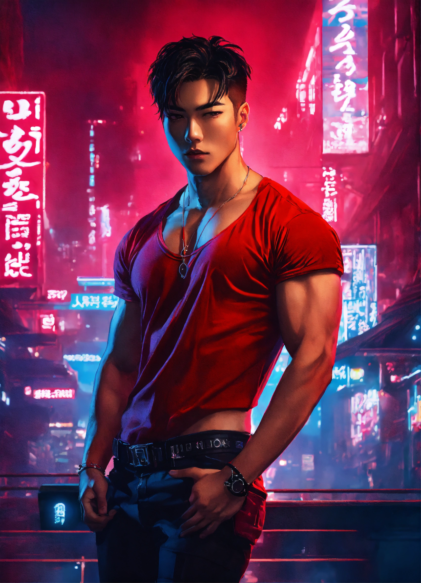 Lexica - Pin-up Poster of a Fit South Korean Male Idol Mark wearing a ...