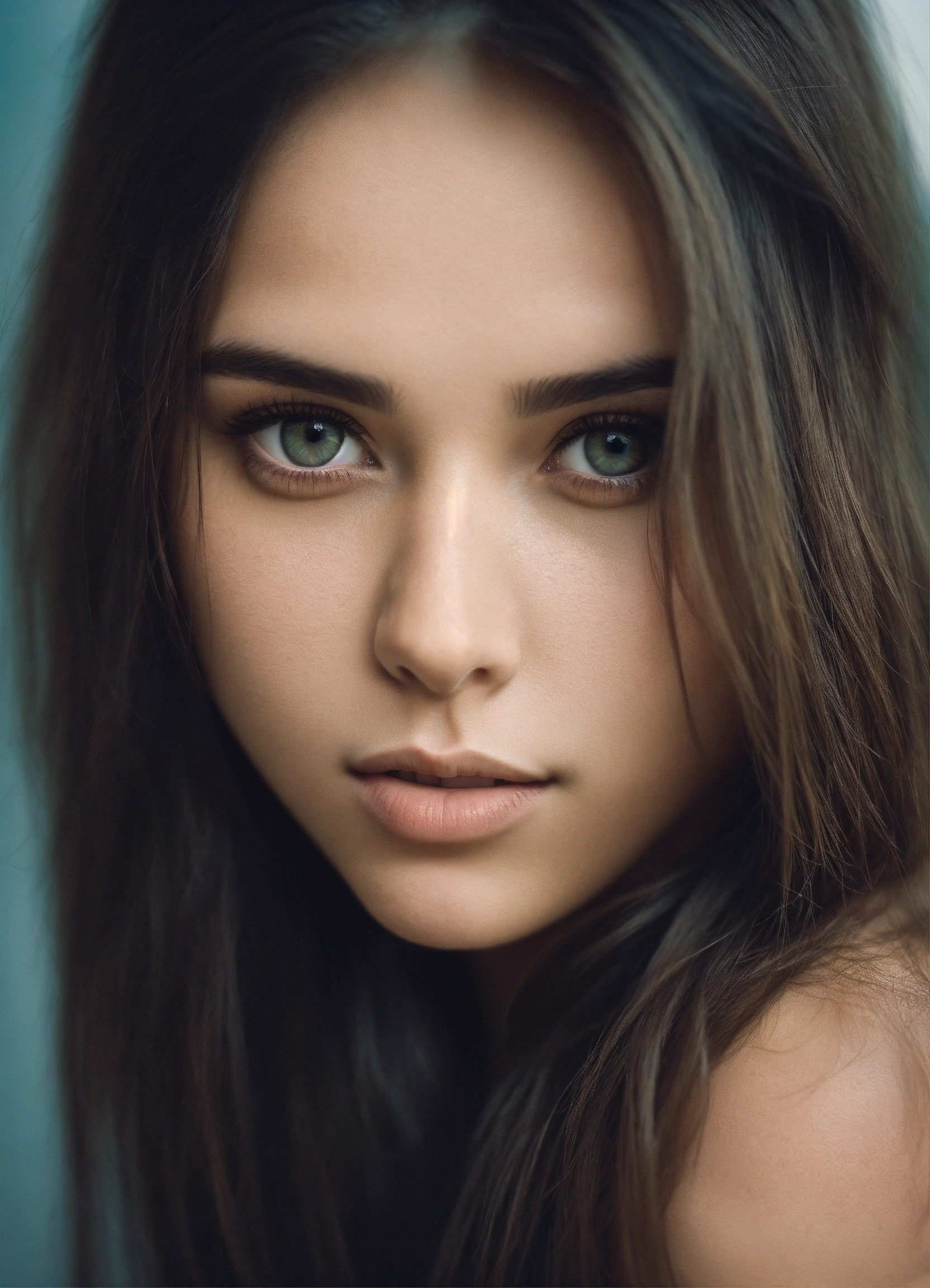 Lexica - White Skin Girl, With Big Hazel Eyes And Dark Long Hair