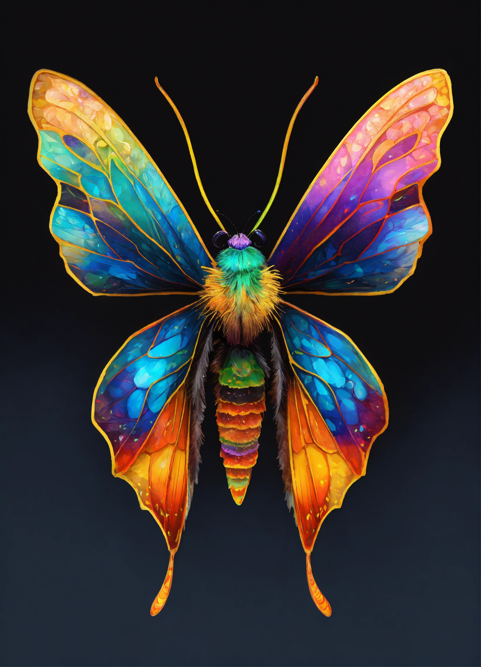 Lexica - A multicolored prismatic moth with bright colors forming a ...