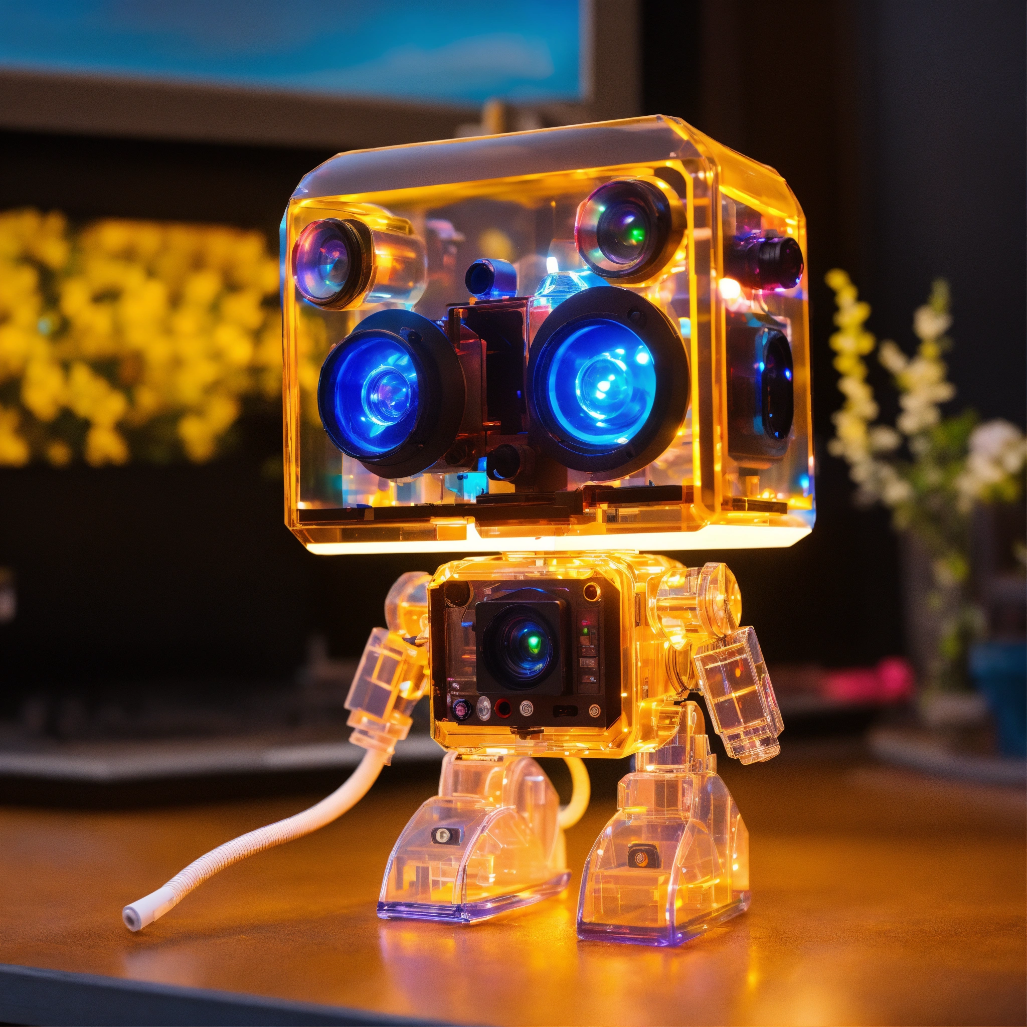Lexica Translucent polycarbonate, (adorable robot), thermal visor, opalescent resin, infared
