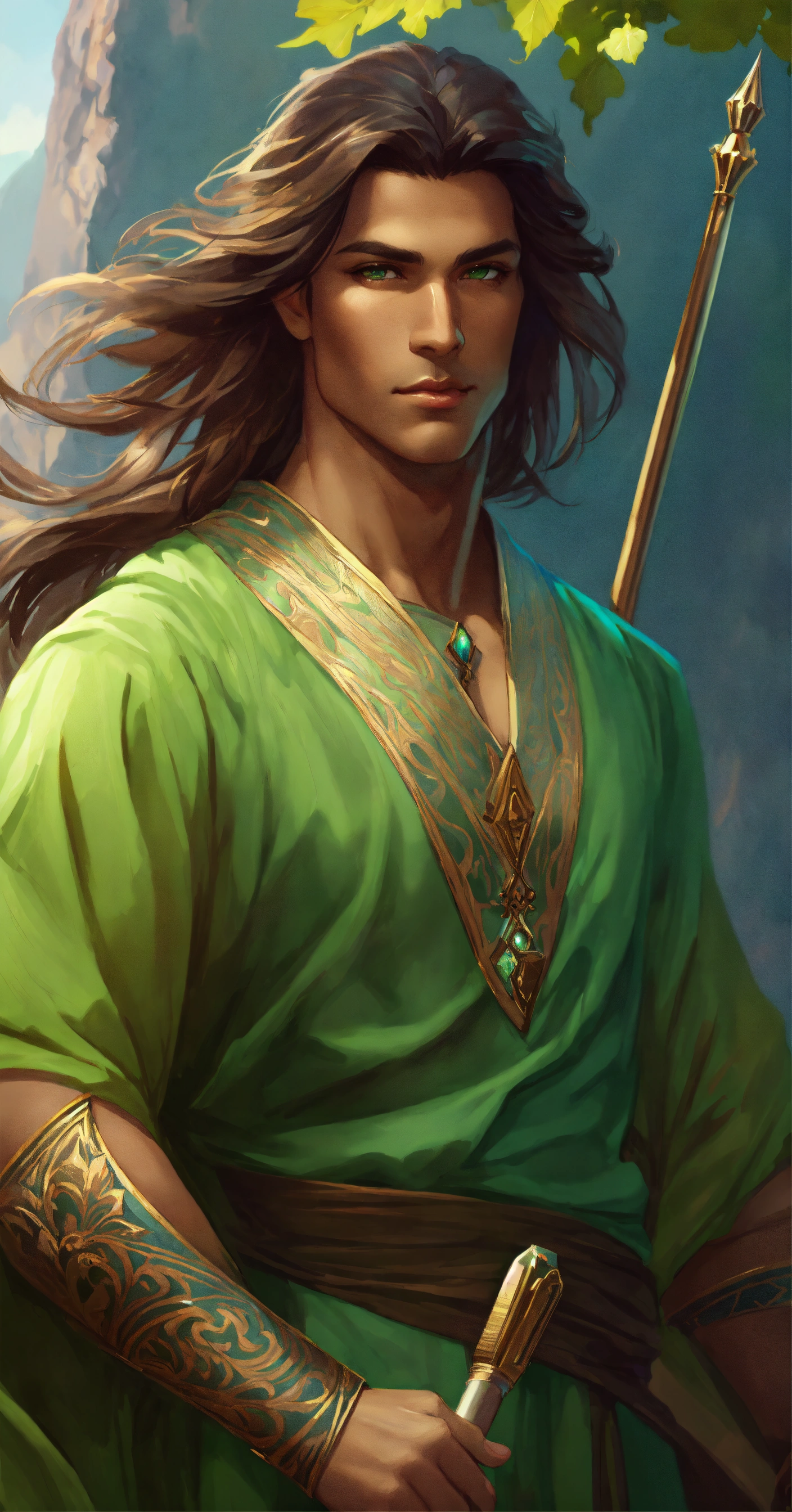 Lexica - Persian Male Elf Wizard with magical staff, high cheekbones ...