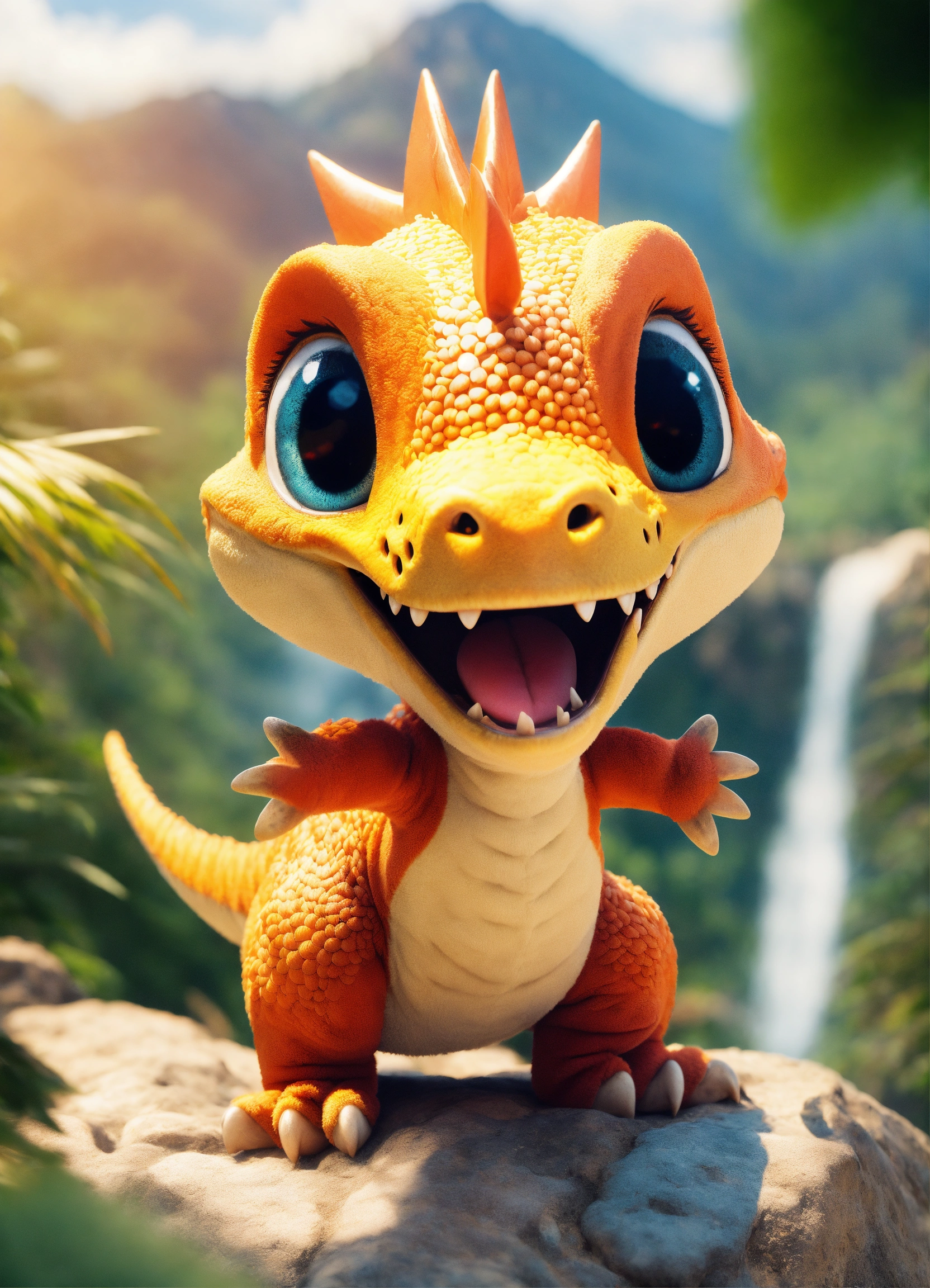 Lexica - An adorable and fluffy baby t-res dinosaur with big color eyes ...