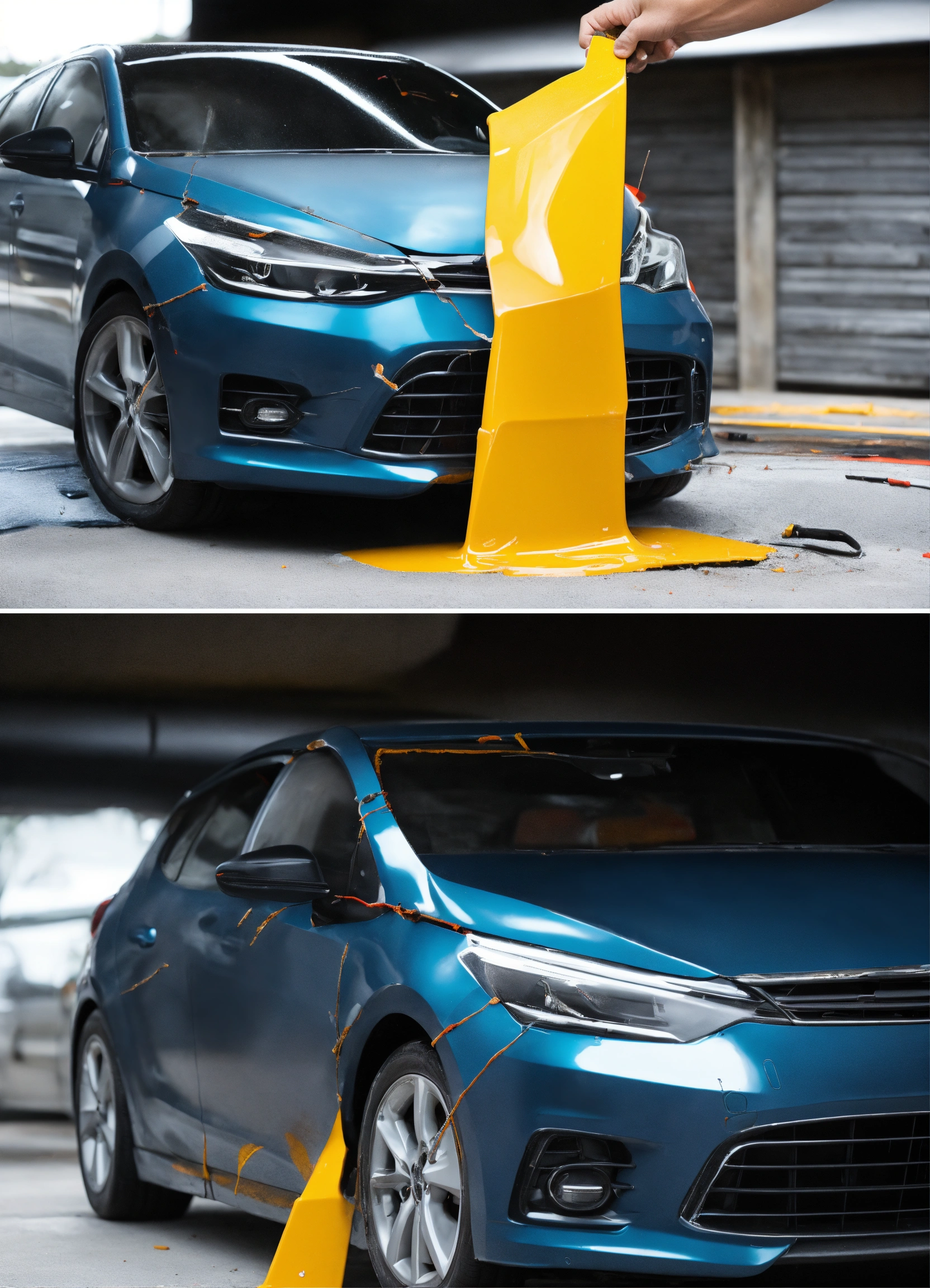Lexica - Car bumper crack repair process, hiperrealistic