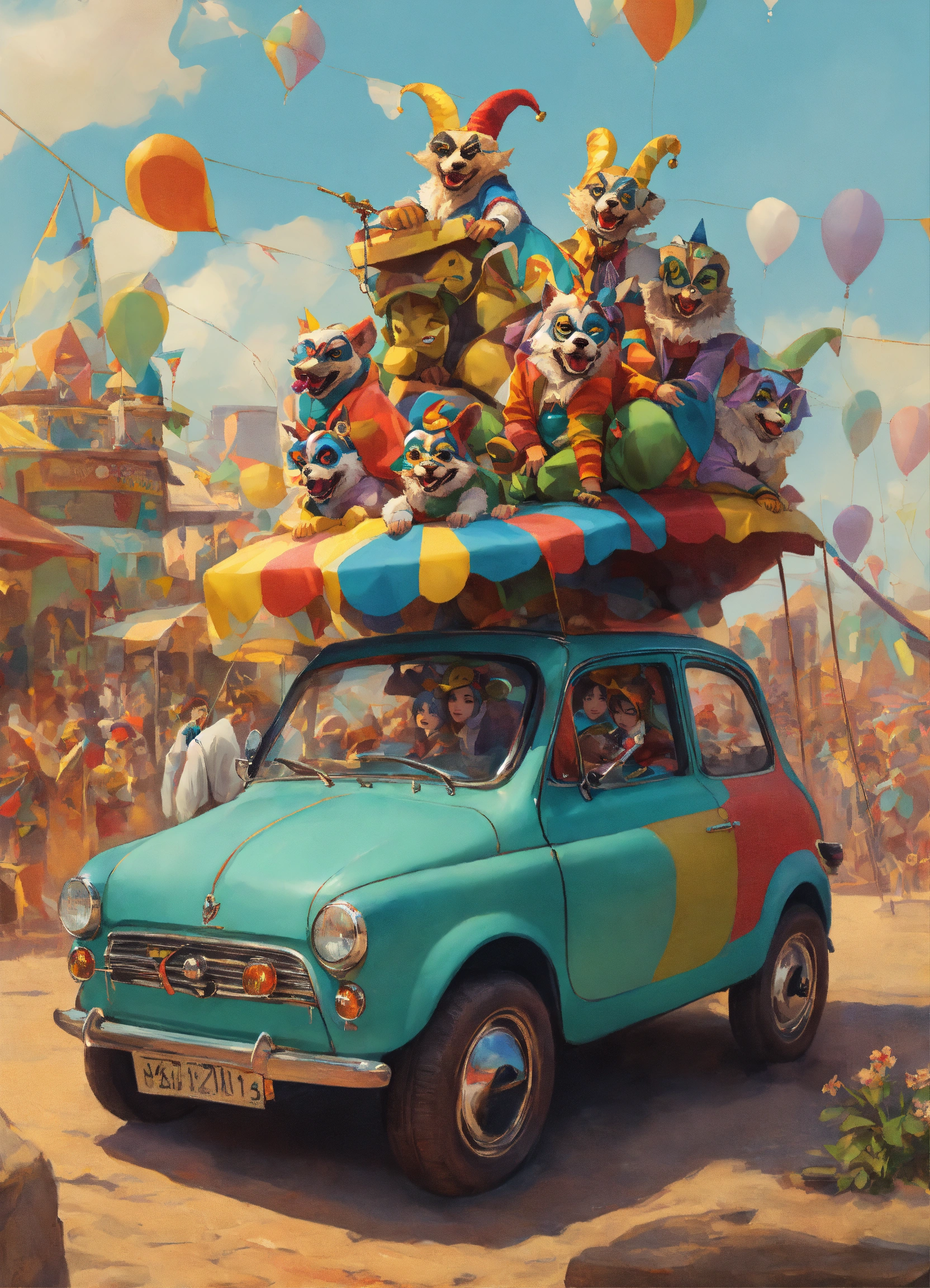 Lexica - A lot of Jesters on a small car