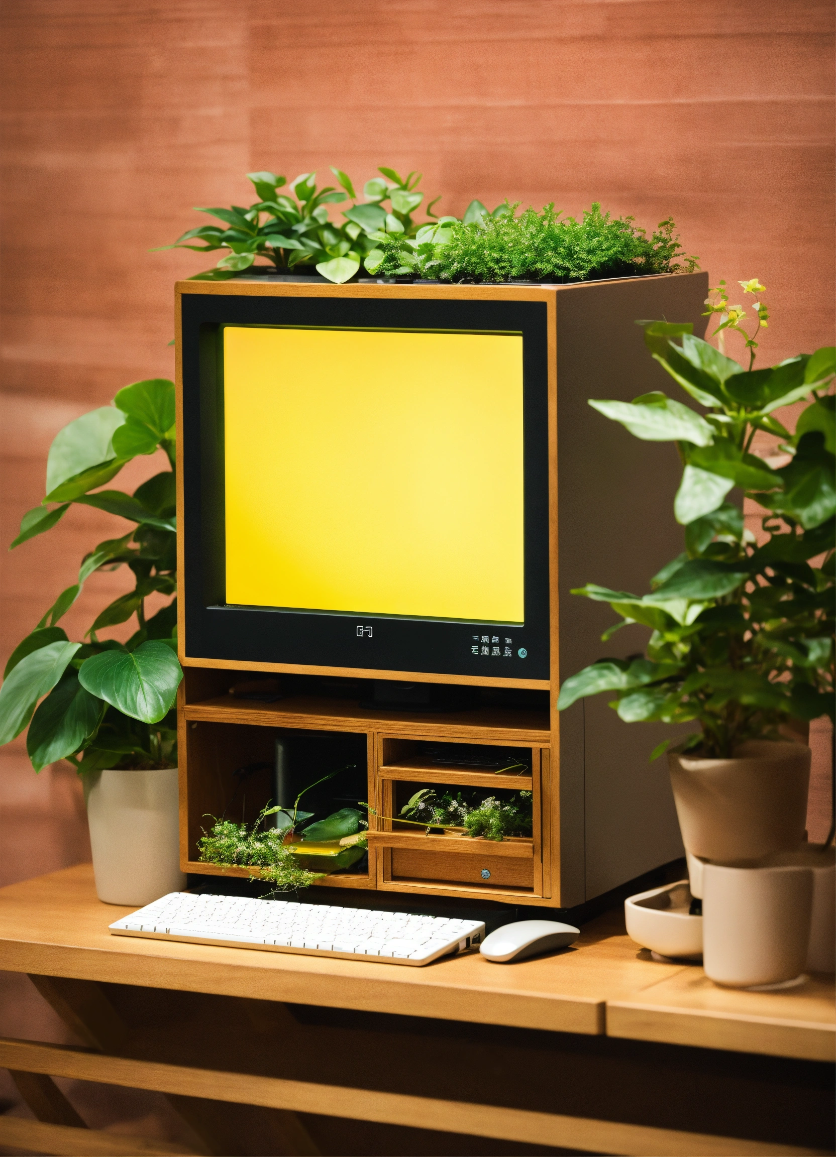 Lexica - Fengshui computer with plants in a post-human world, giving ...