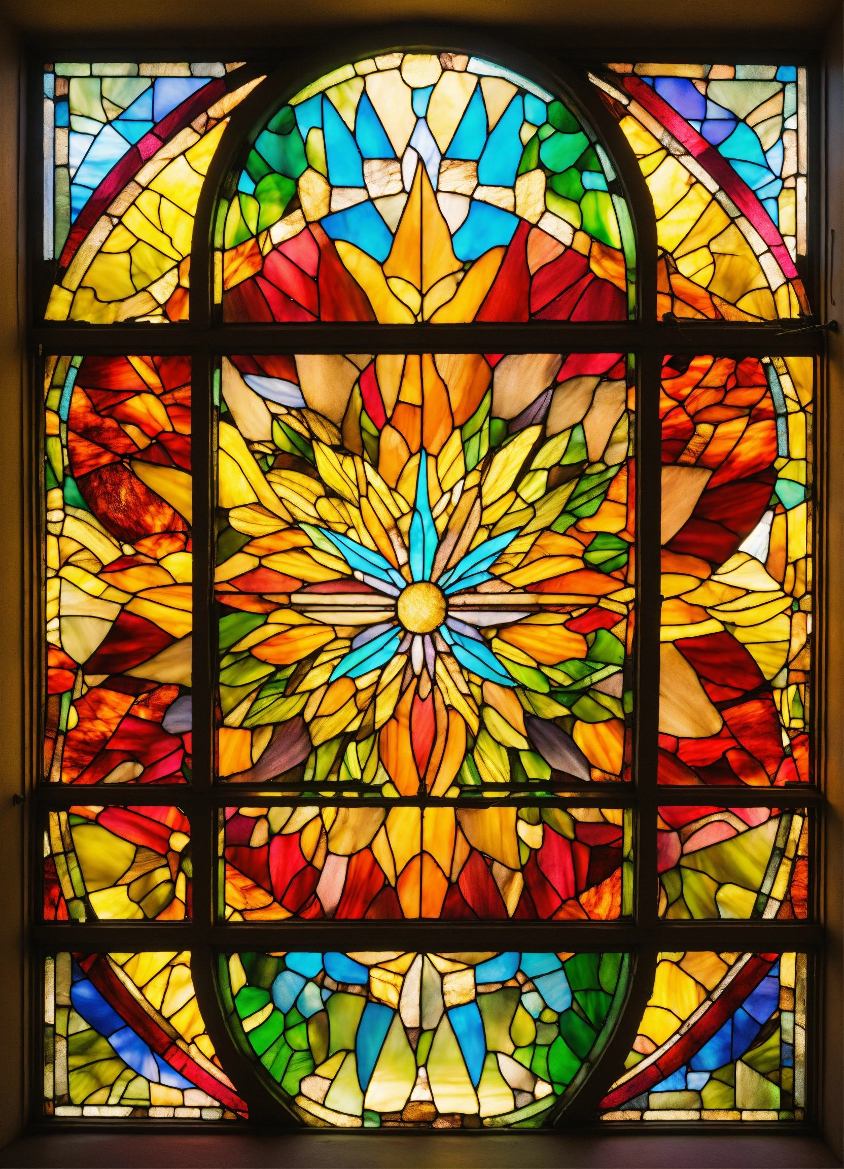 Lexica - A vitral window, with colorful nature motives and a big ...