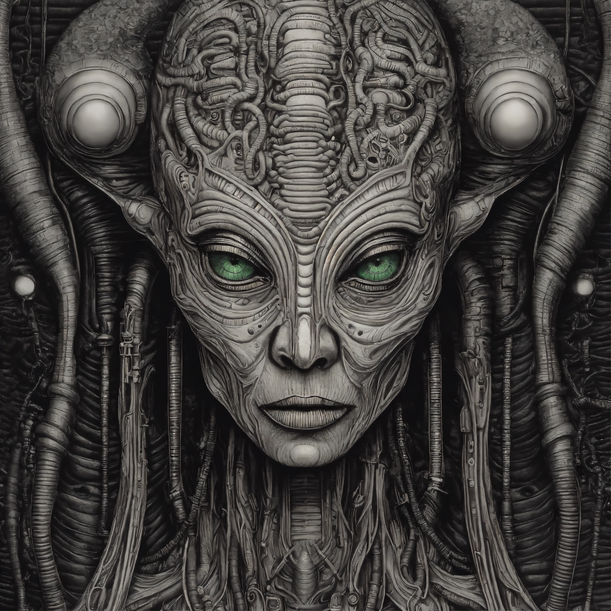 Lexica - Generate 6 alien faces in the art style of Alex Grey ...