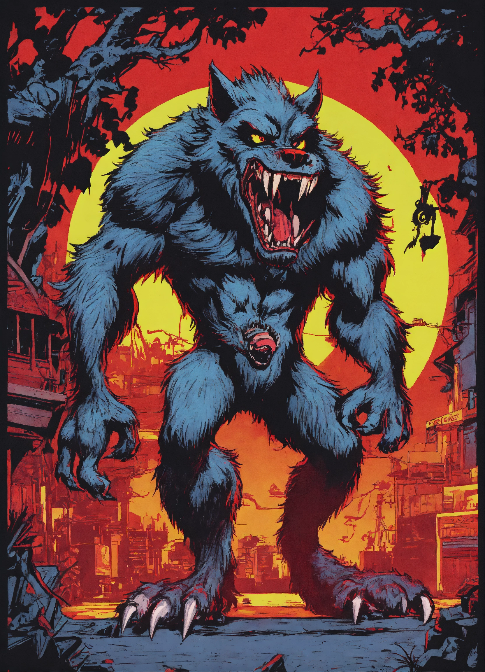 Lexica - Werewolf monster, in the style of ed roth, screen printing ...