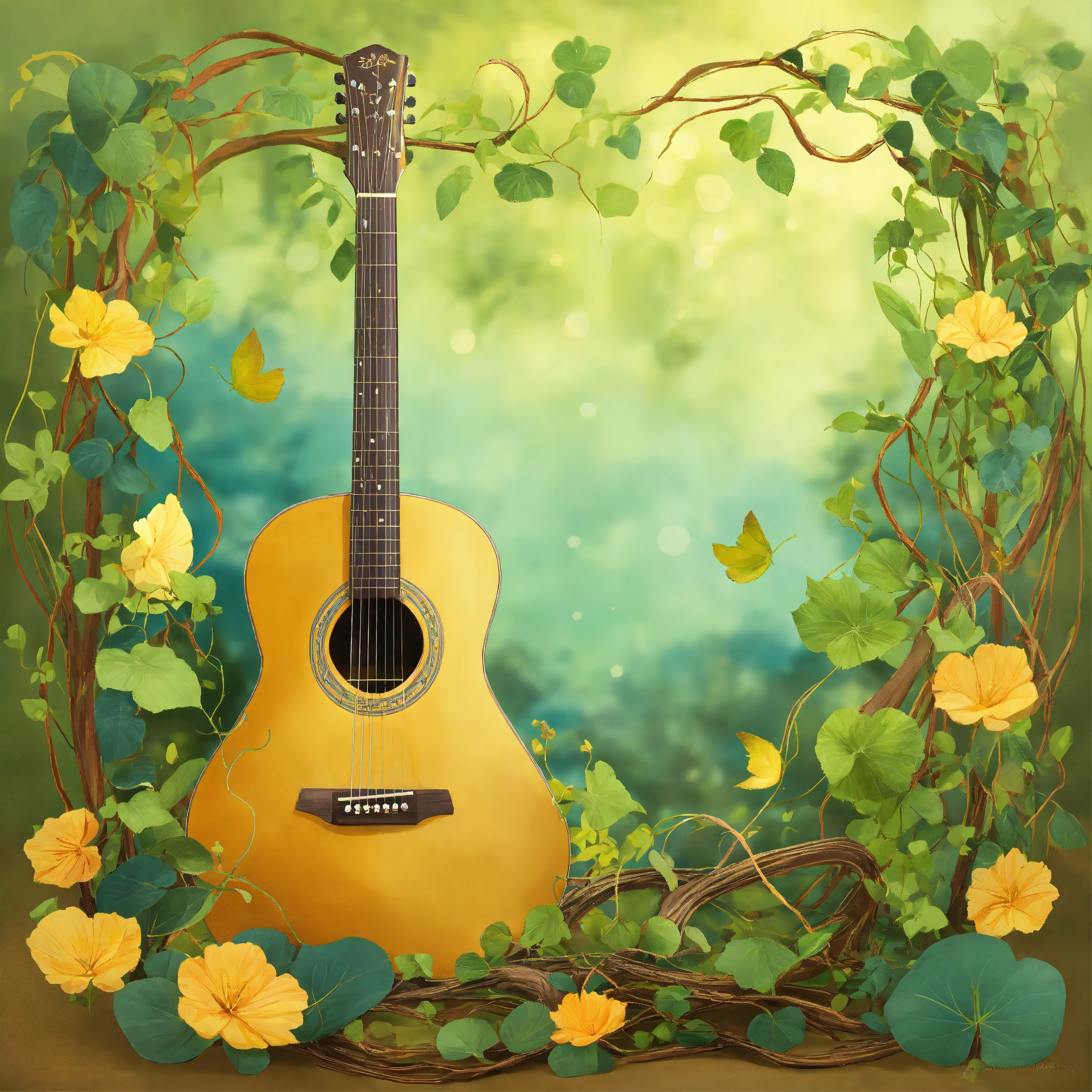Lexica - A guitar meditating being zen with green vines with green ...