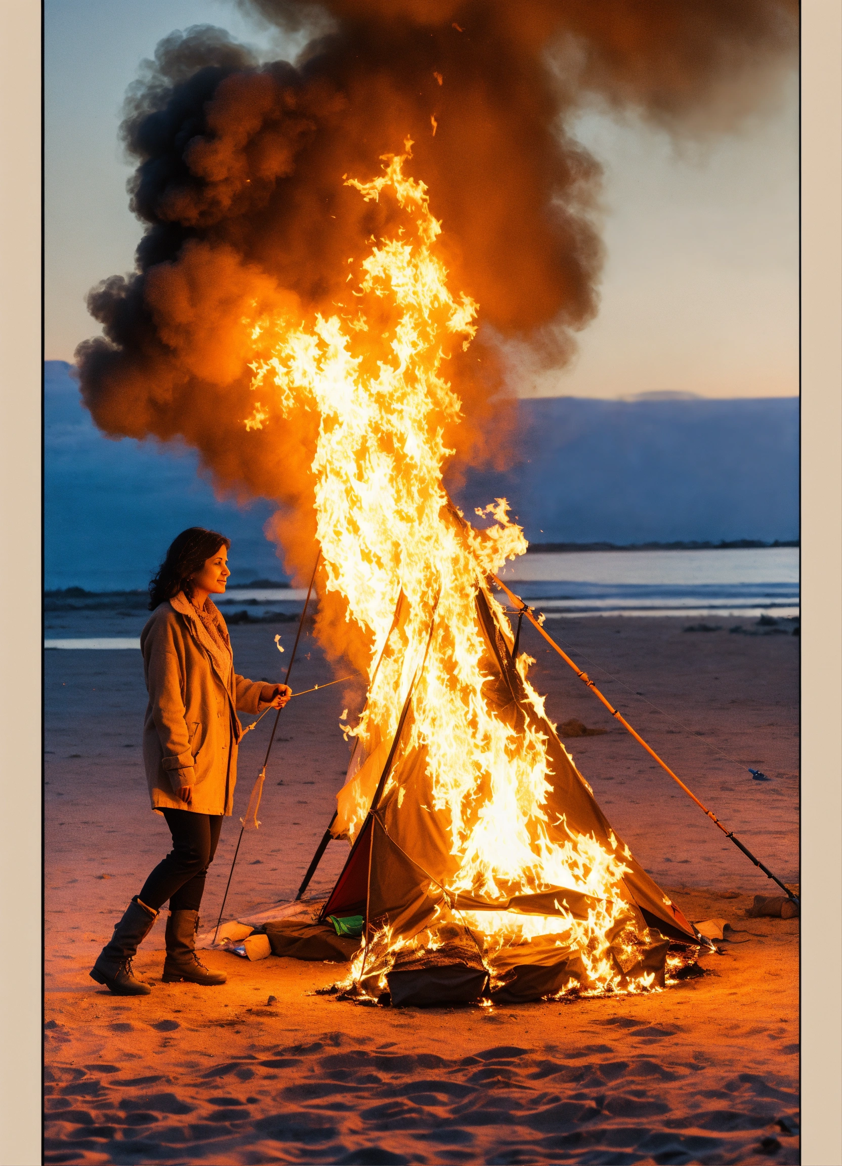 Lexica - Suella Braverman burning a tent