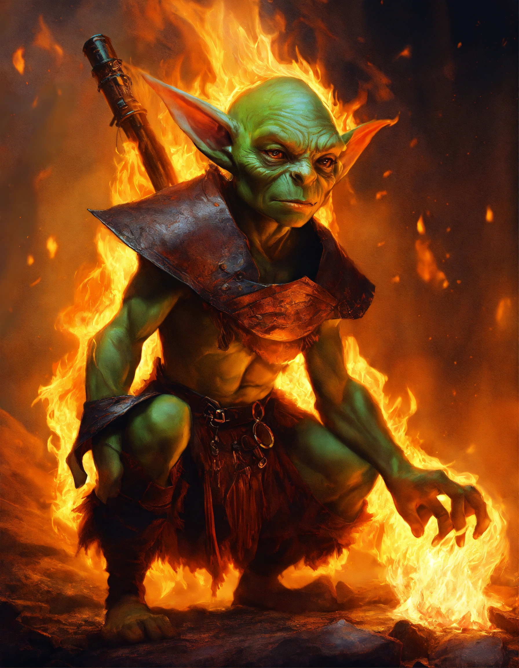 Lexica - Spirit of a goblin in fire, digital painting, hyperrealistic ...