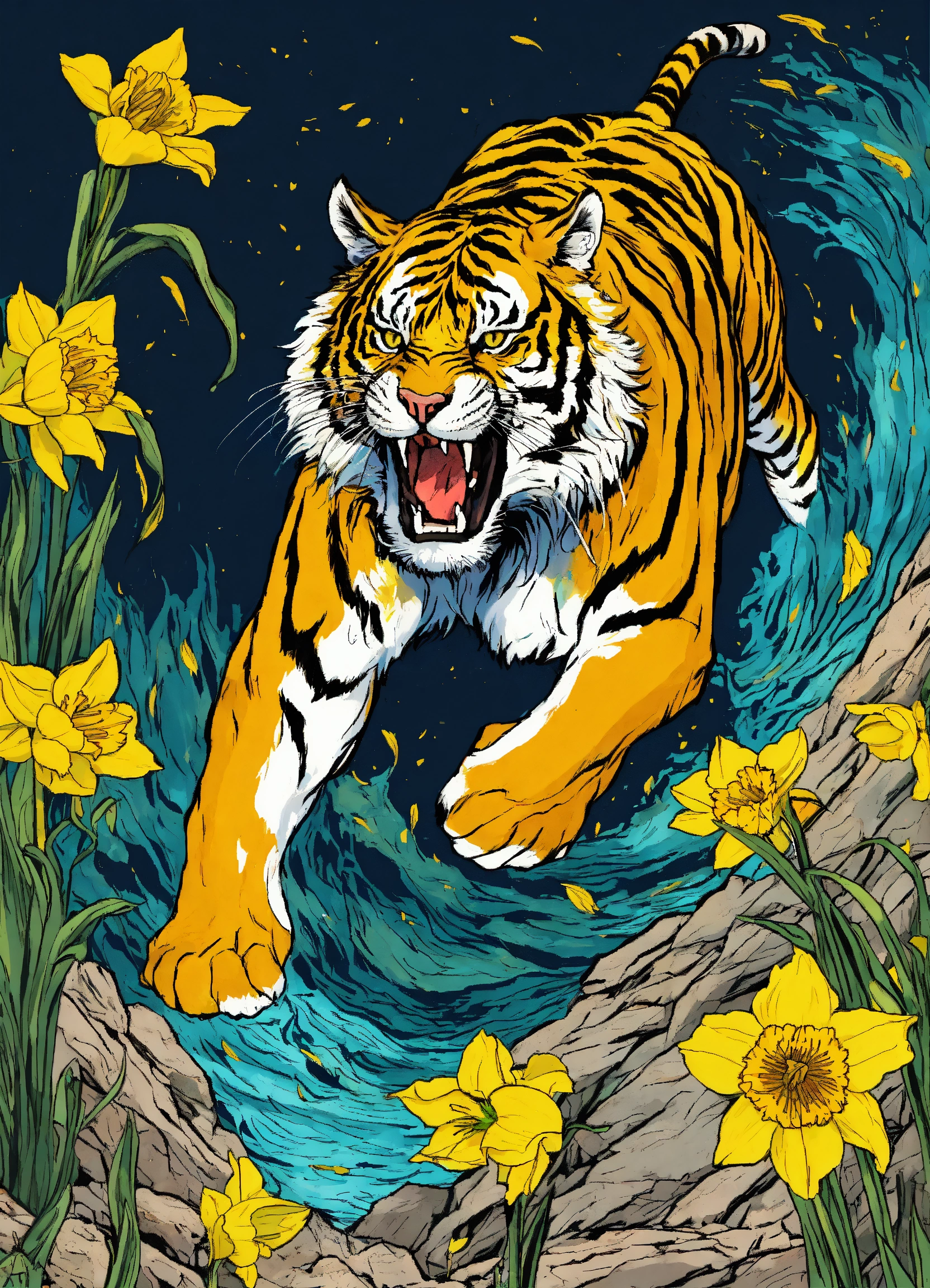 Lexica - An enraged tiger dive into the daffodil. comics, psychedelic ...