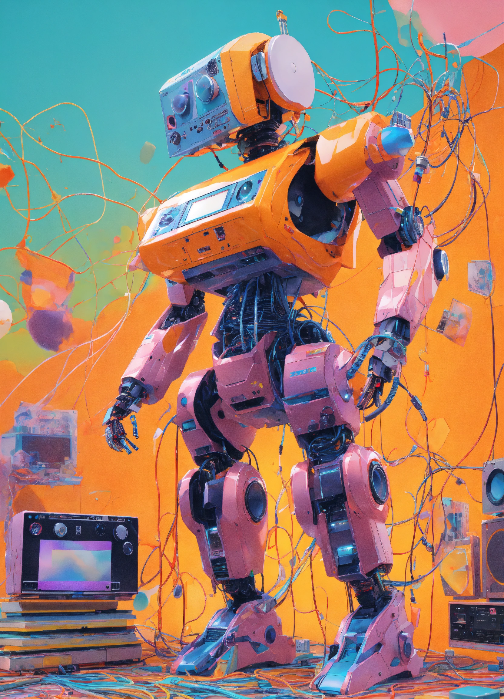 Lexica - Pastel colors low-angle view shot Photography of a robot body ...