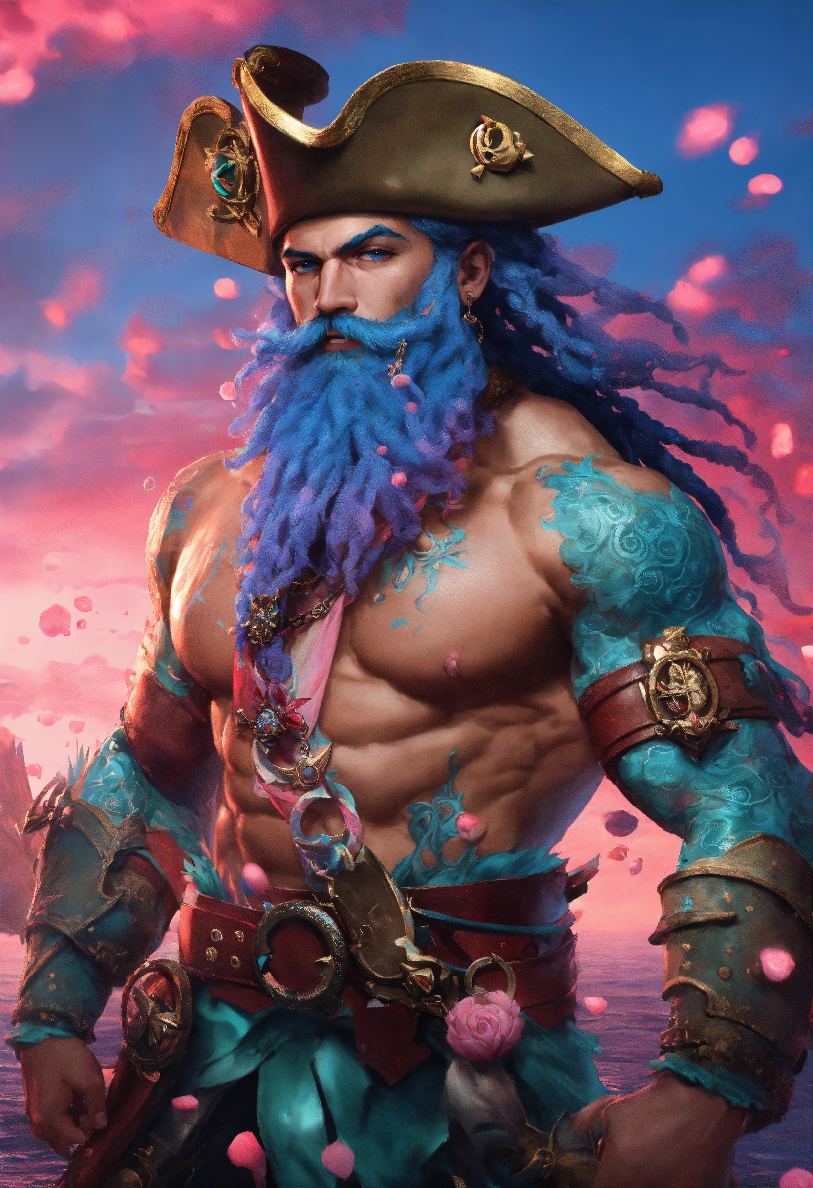 Lexica - A buff muscular Merman pirate captain with scales across his ...