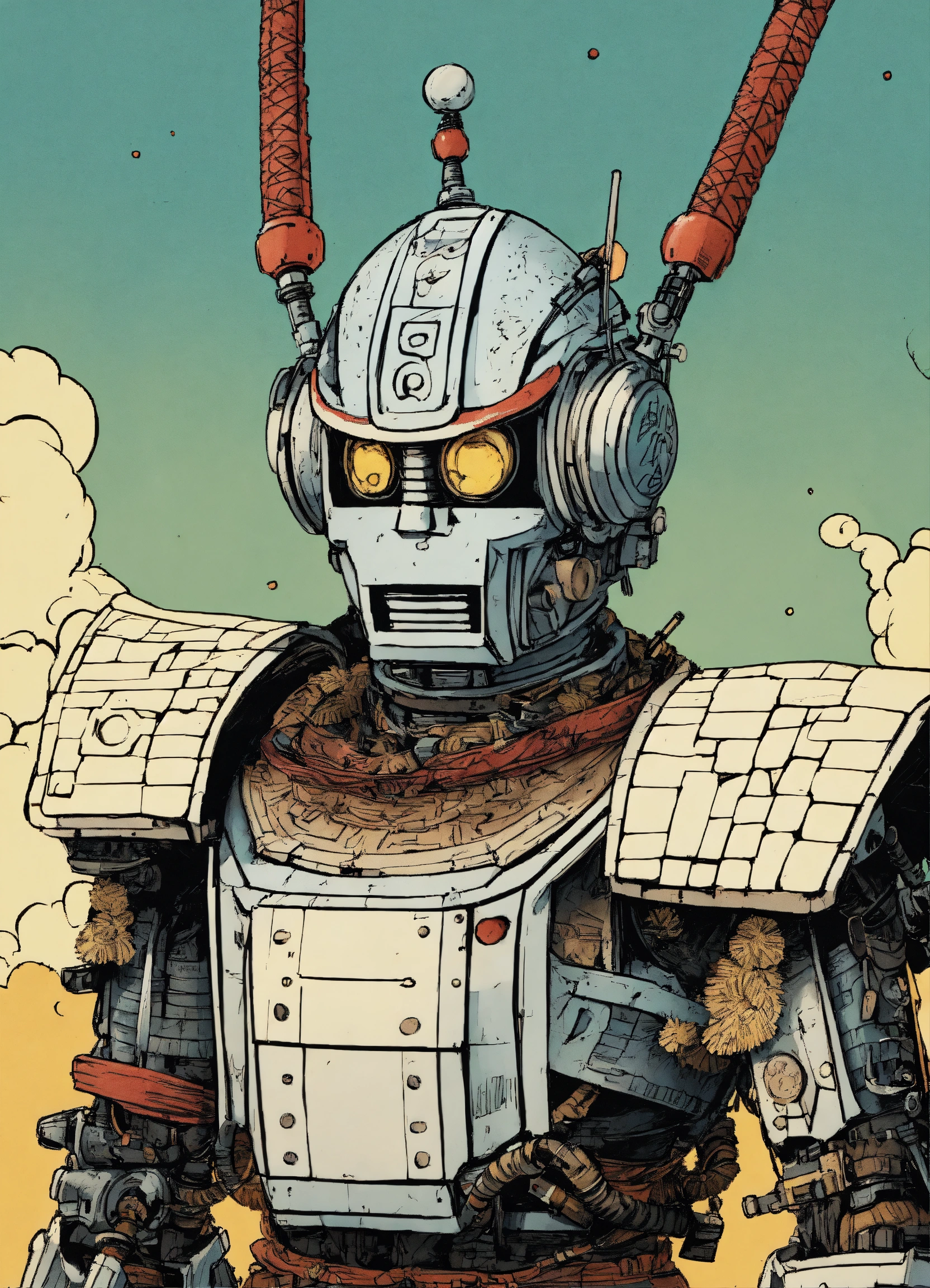 Lexica - Detailed pen and ink illustration of a samurai robot cyborg ...
