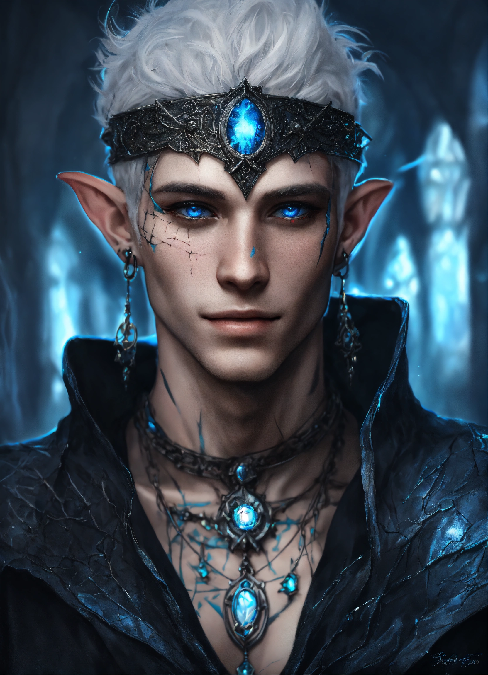 Lexica - Fantasy portrait of a tatooed sickly pale-skinned male elf ...