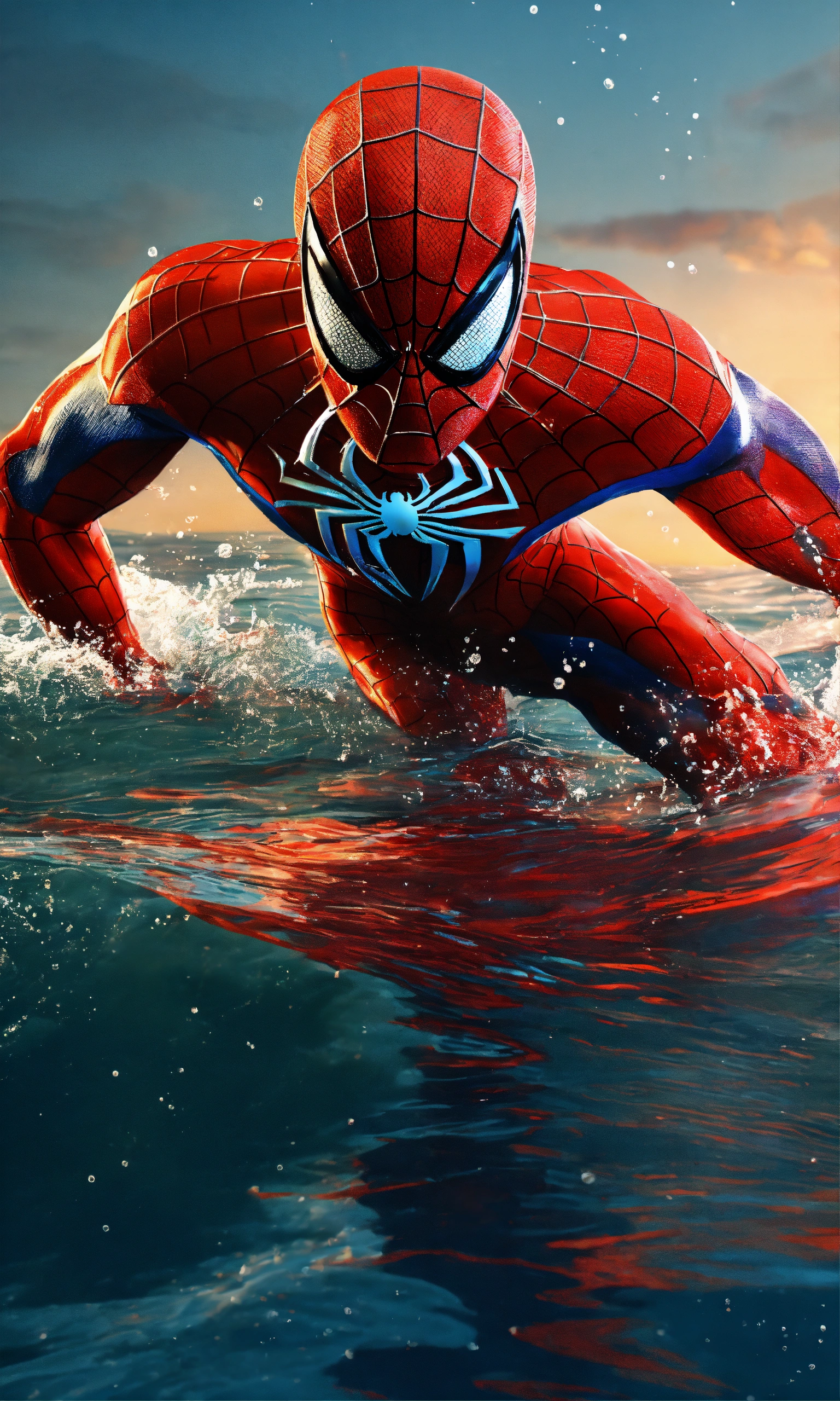 Lexica - Spiderman swimming on the sea, colorful background, 3D render ...