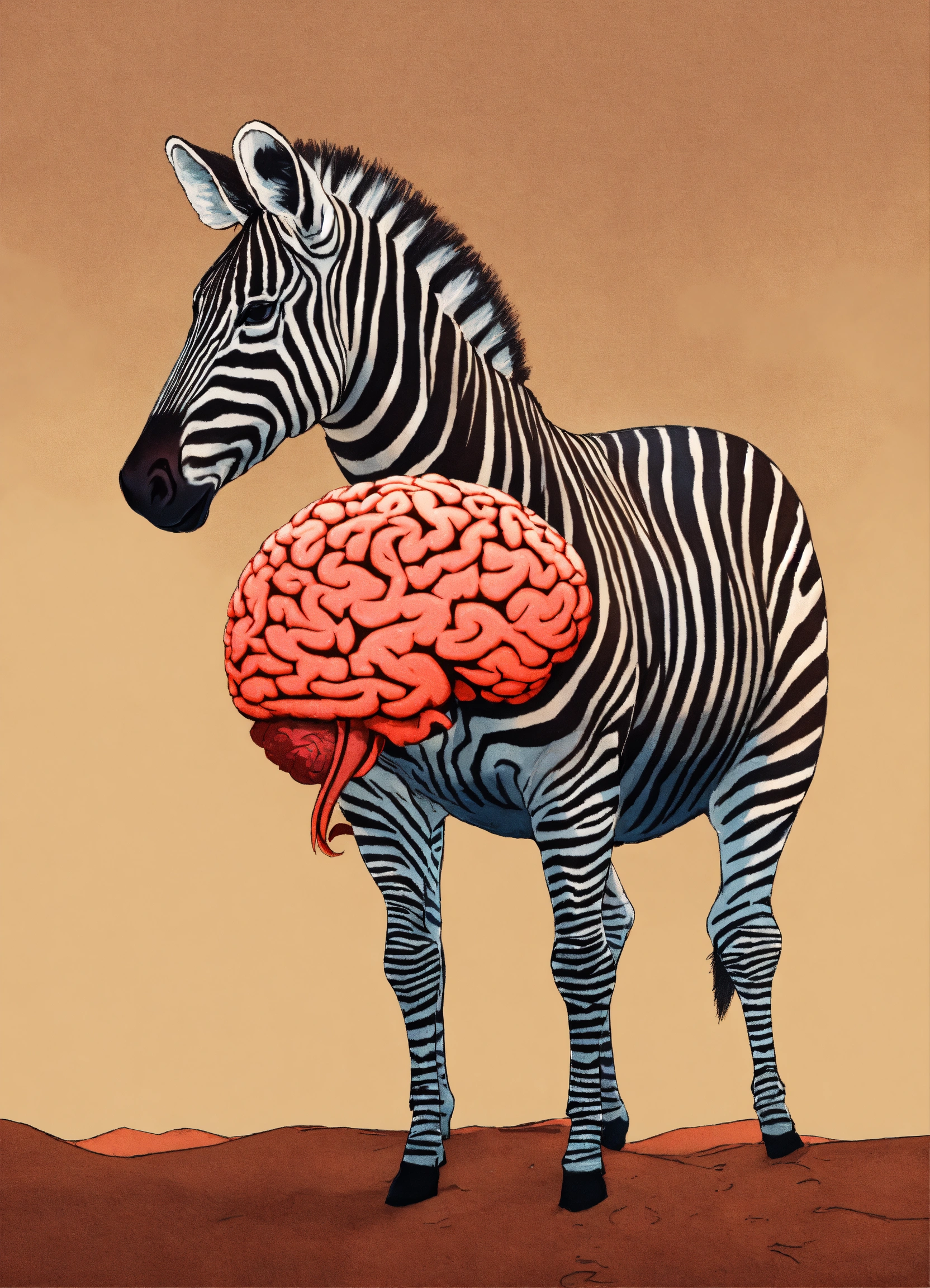 Lexica - A zebra is depicted, holding a small brain in each hand