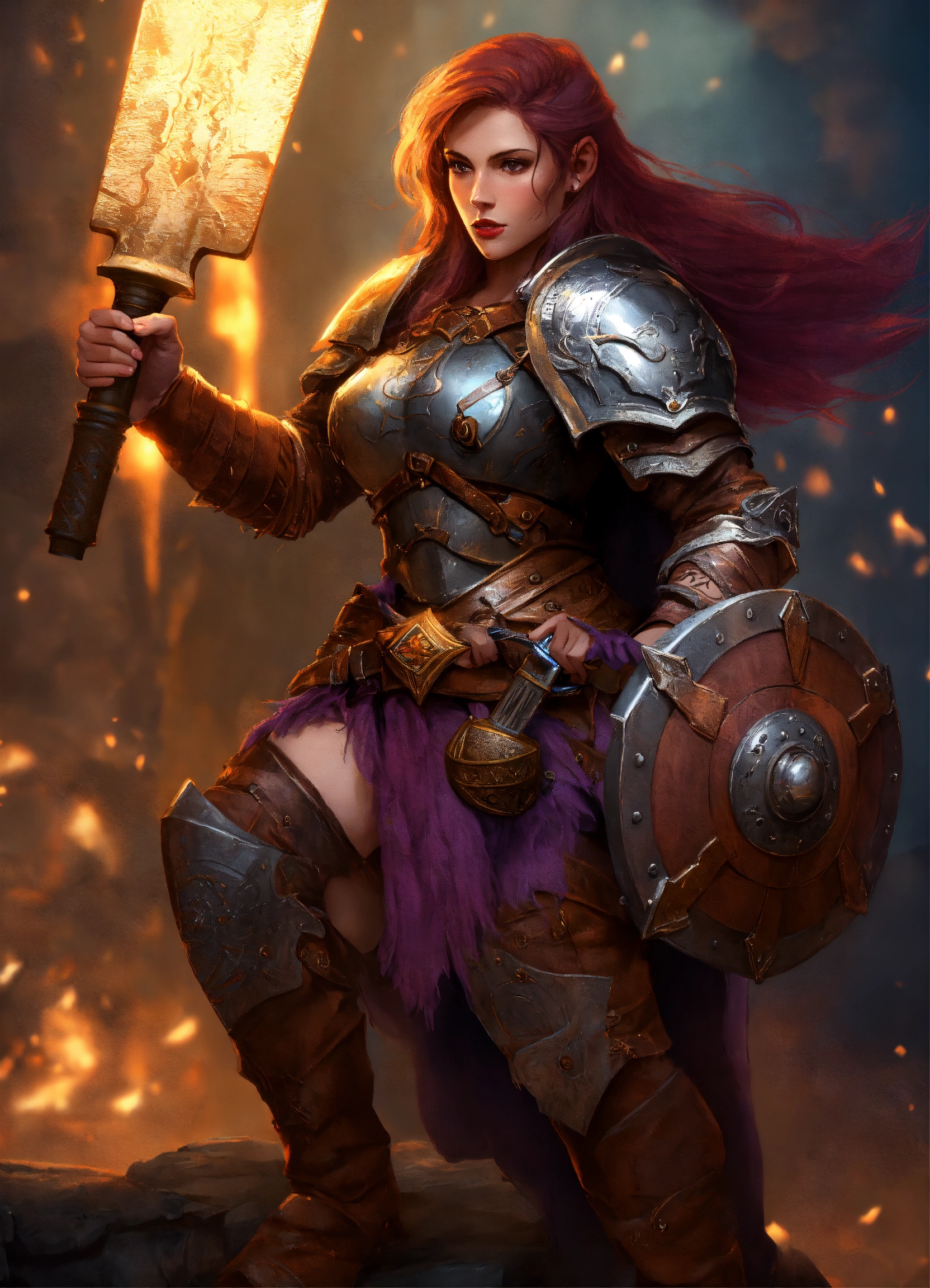 Lexica - Female hill dwarf with long purple brown hair in armor carry a ...