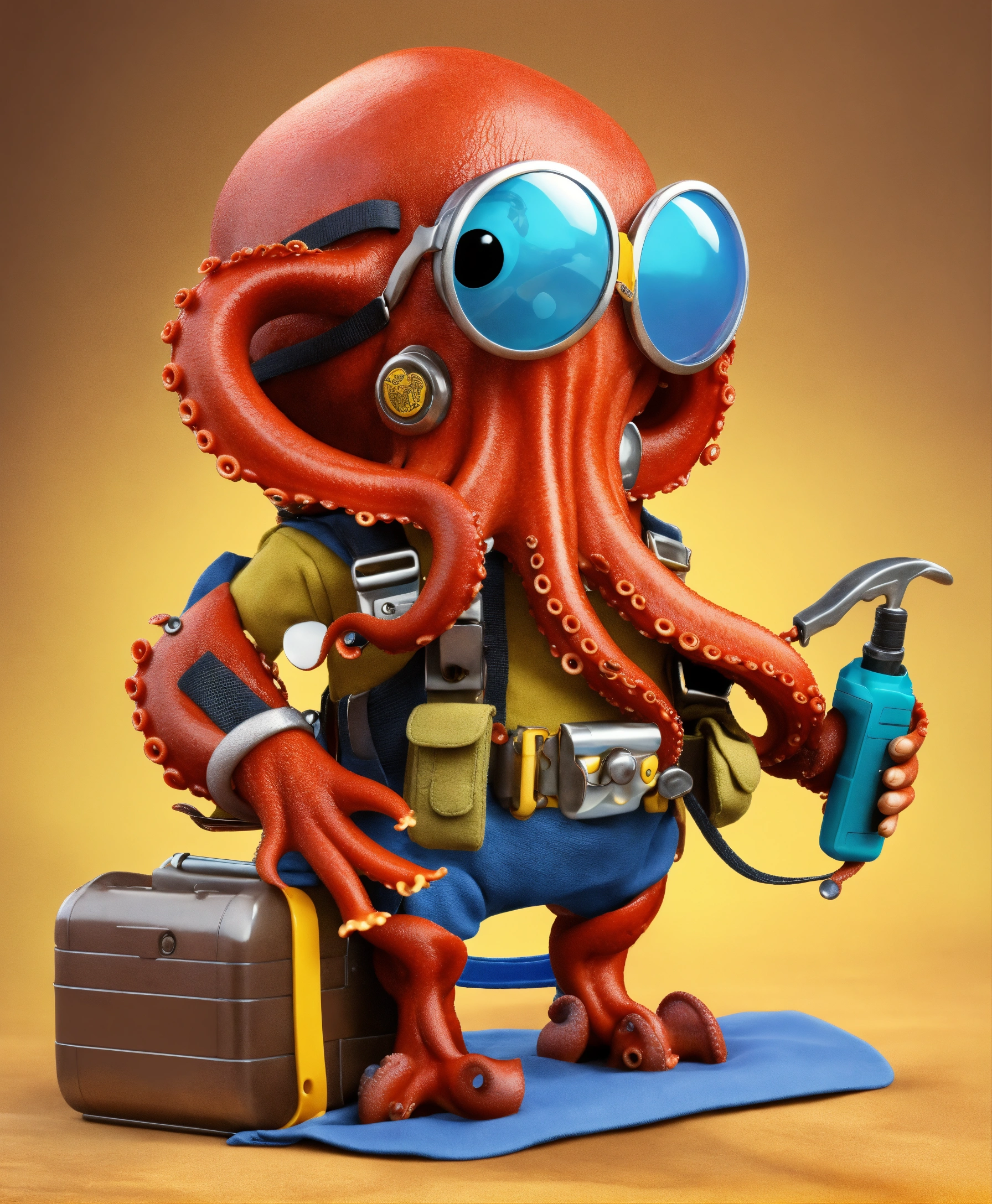 Lexica - Octopus, wearing tool belt, cartoon, 4K.