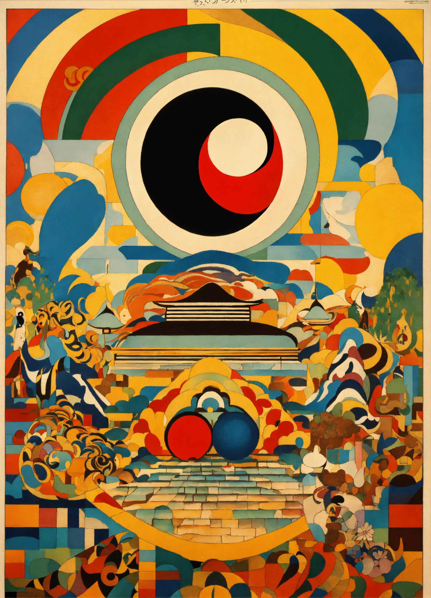 Lexica - Japanese vintage poster, plain circle in centre, , mosaic ...