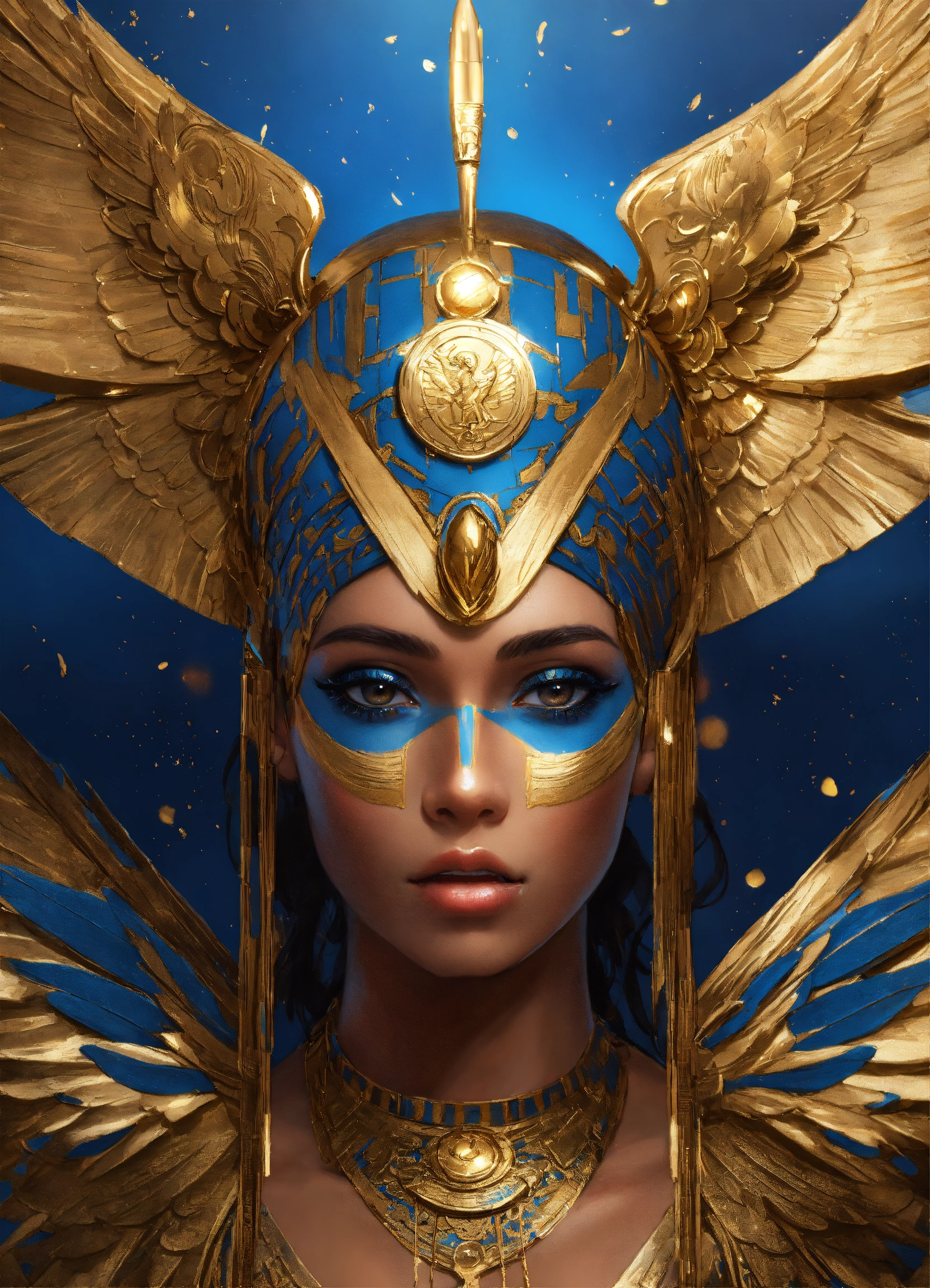 Lexica - Egyptian goddess with gold metal wings, highly detailed gold ...