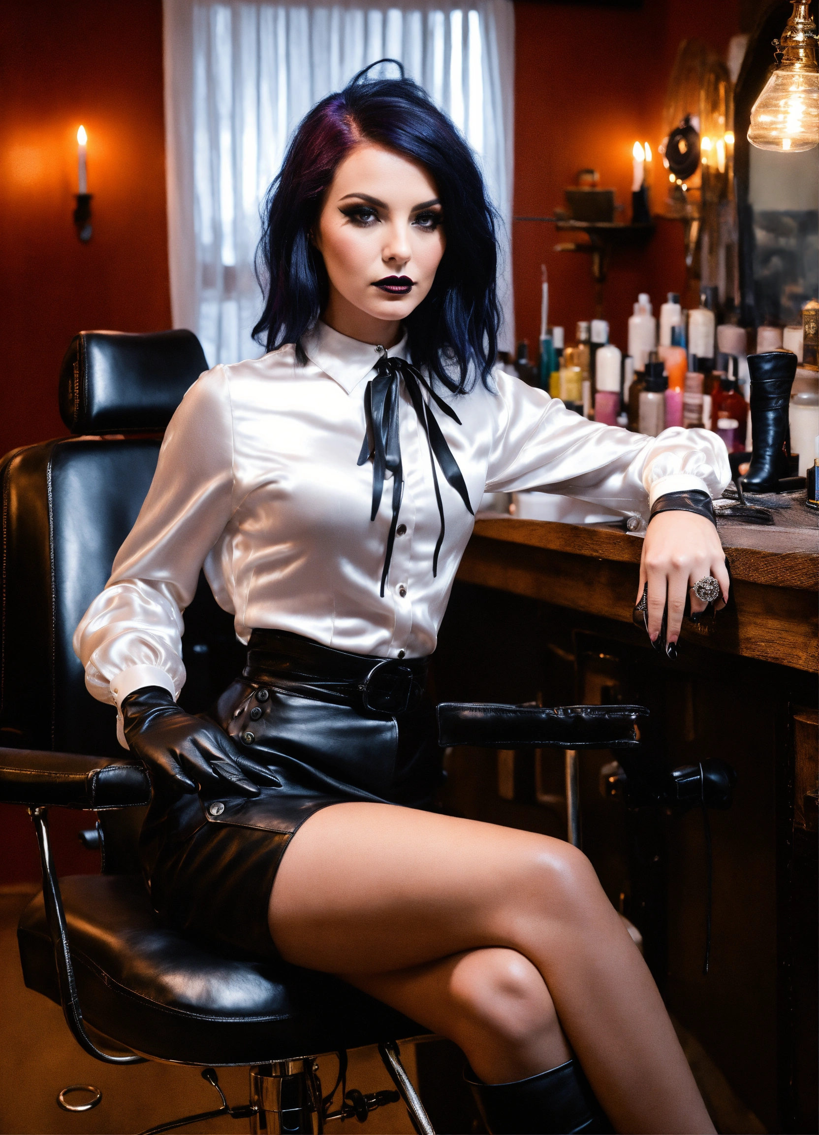 Lexica - Beautiful occult Goth Witch Hair Stylist wearing a white silk ...