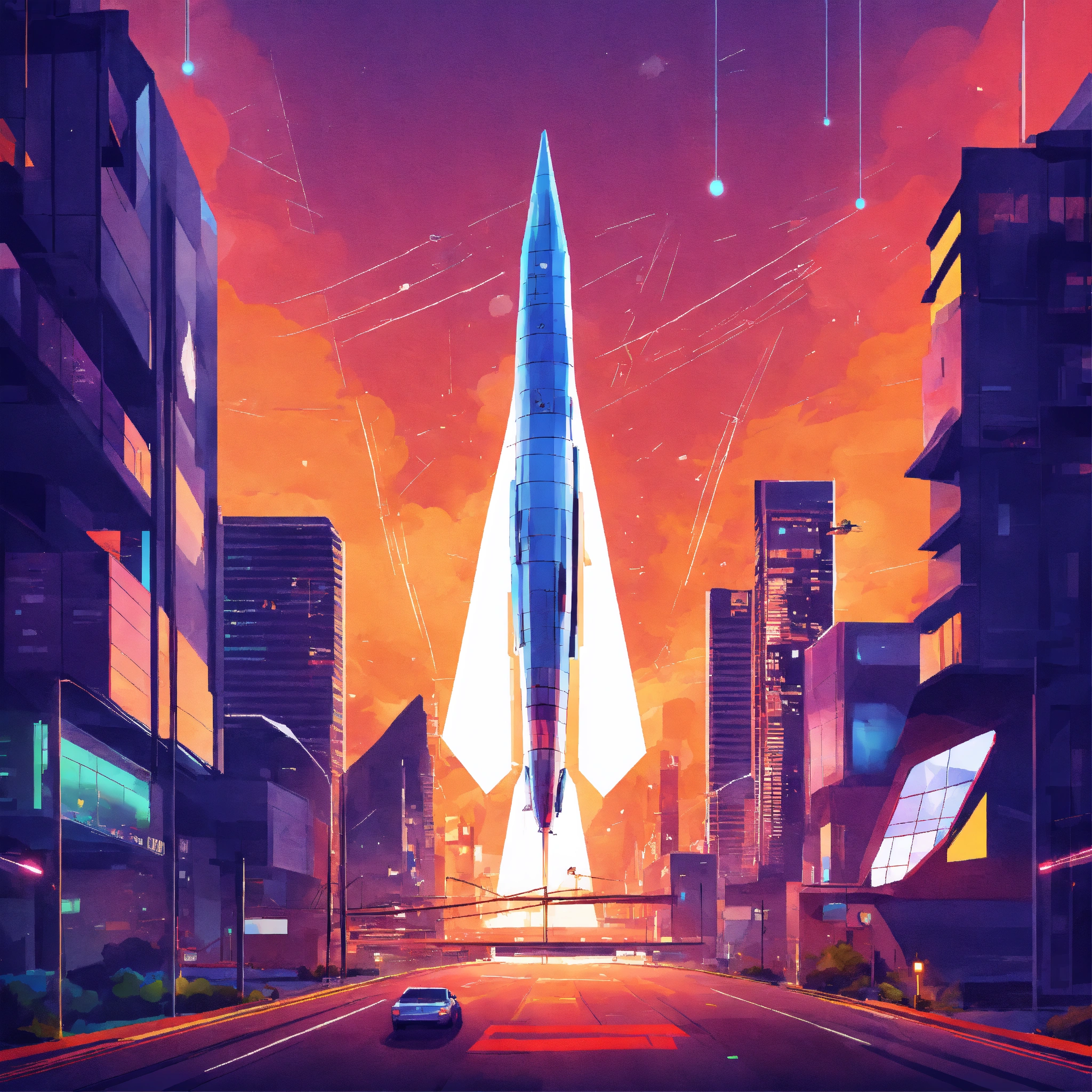 Lexica - Vector graphics, the city of the future, triangle rocket in ...