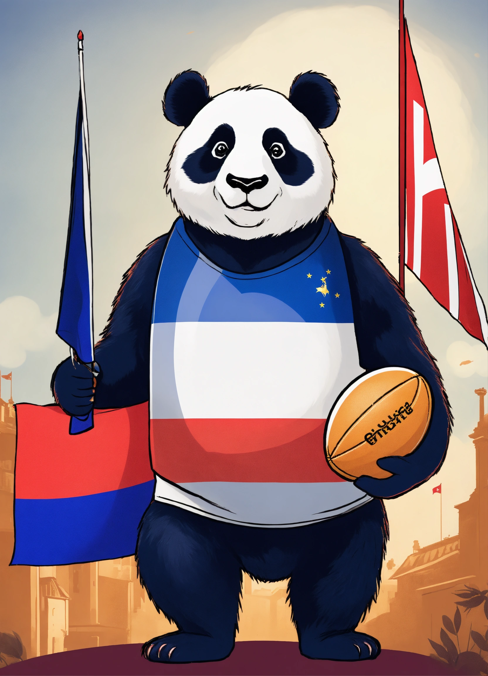 Lexica - A panda holding a French flag in one hand, and a rugby ball in ...