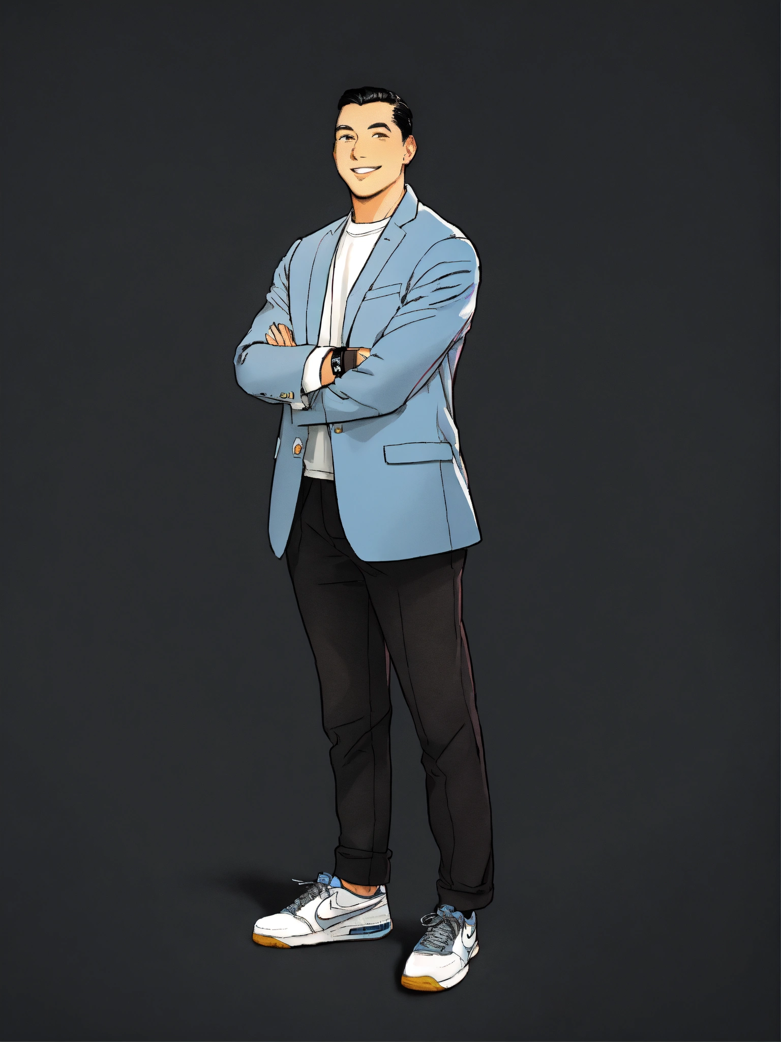 Lexica - A clean rounded face CEO standing and smiling wearing black ...