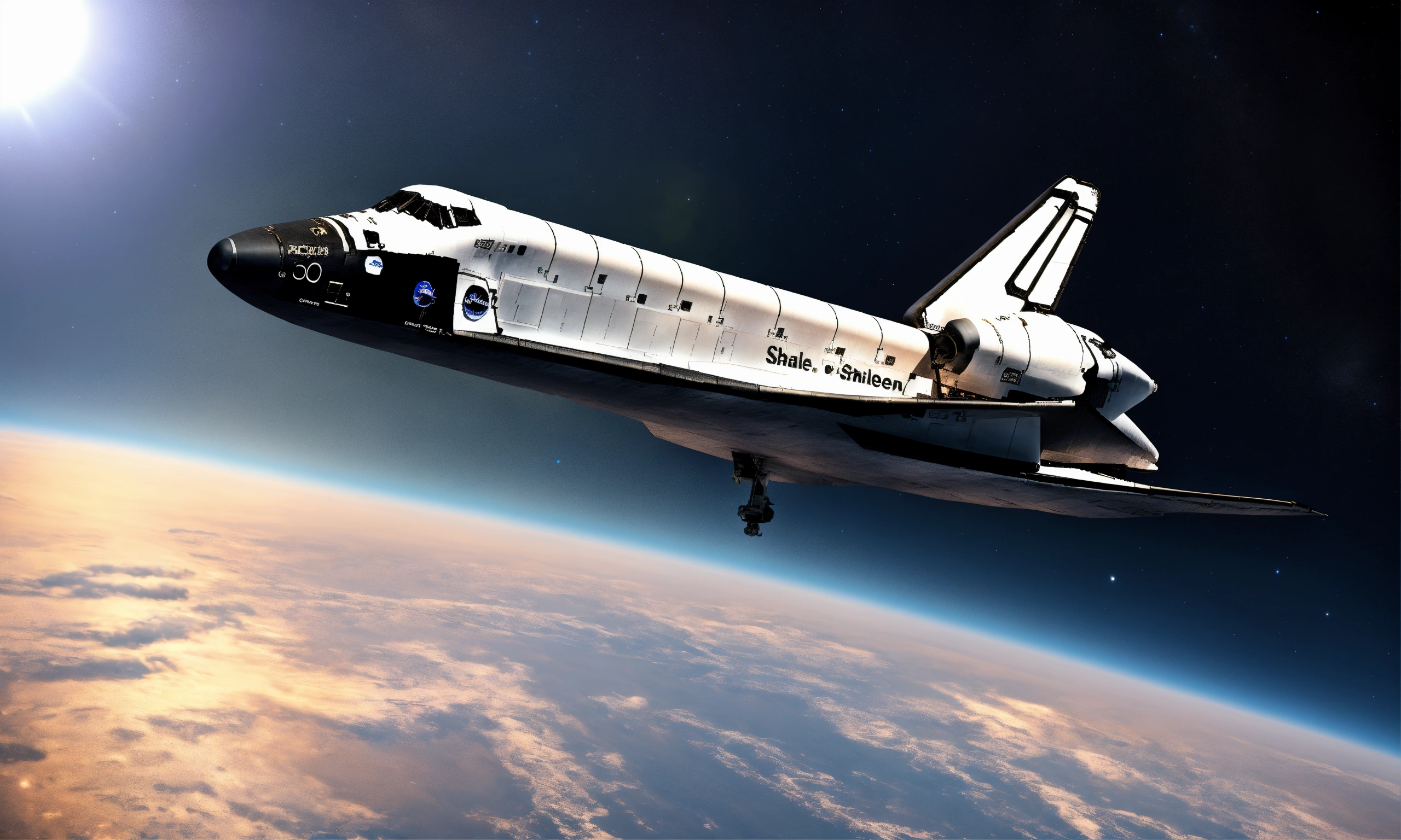 Lexica - Produce me an image of Space shuttle in space. Ensure high ...