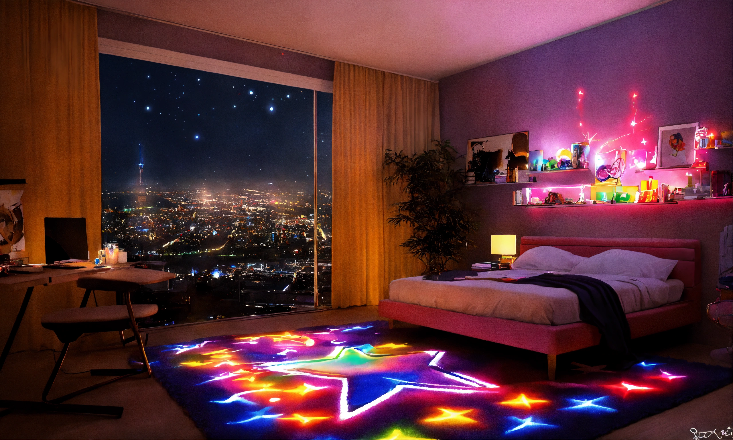 Lexica - Graffitti bedroom cool night celiing with stars fluffy coloful ...