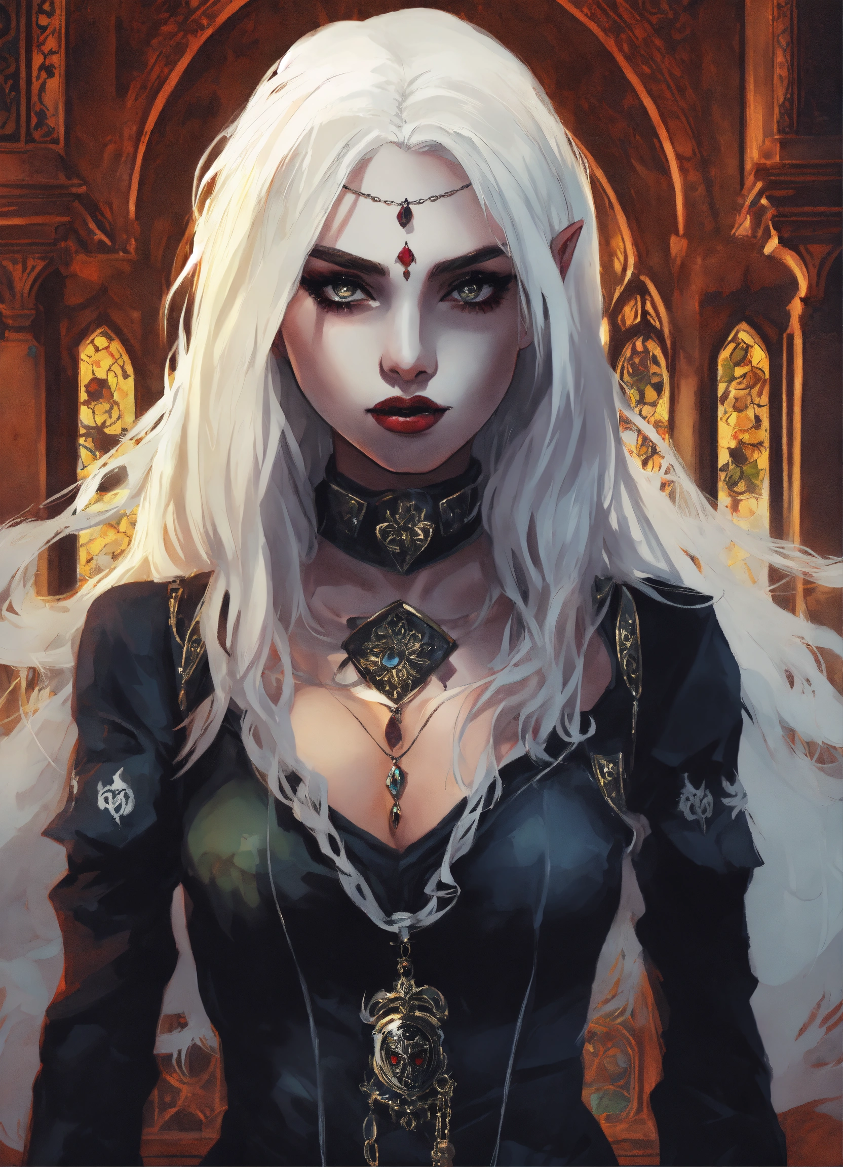 Lexica - Medieval goth young evil ghost girl with white hair . comic