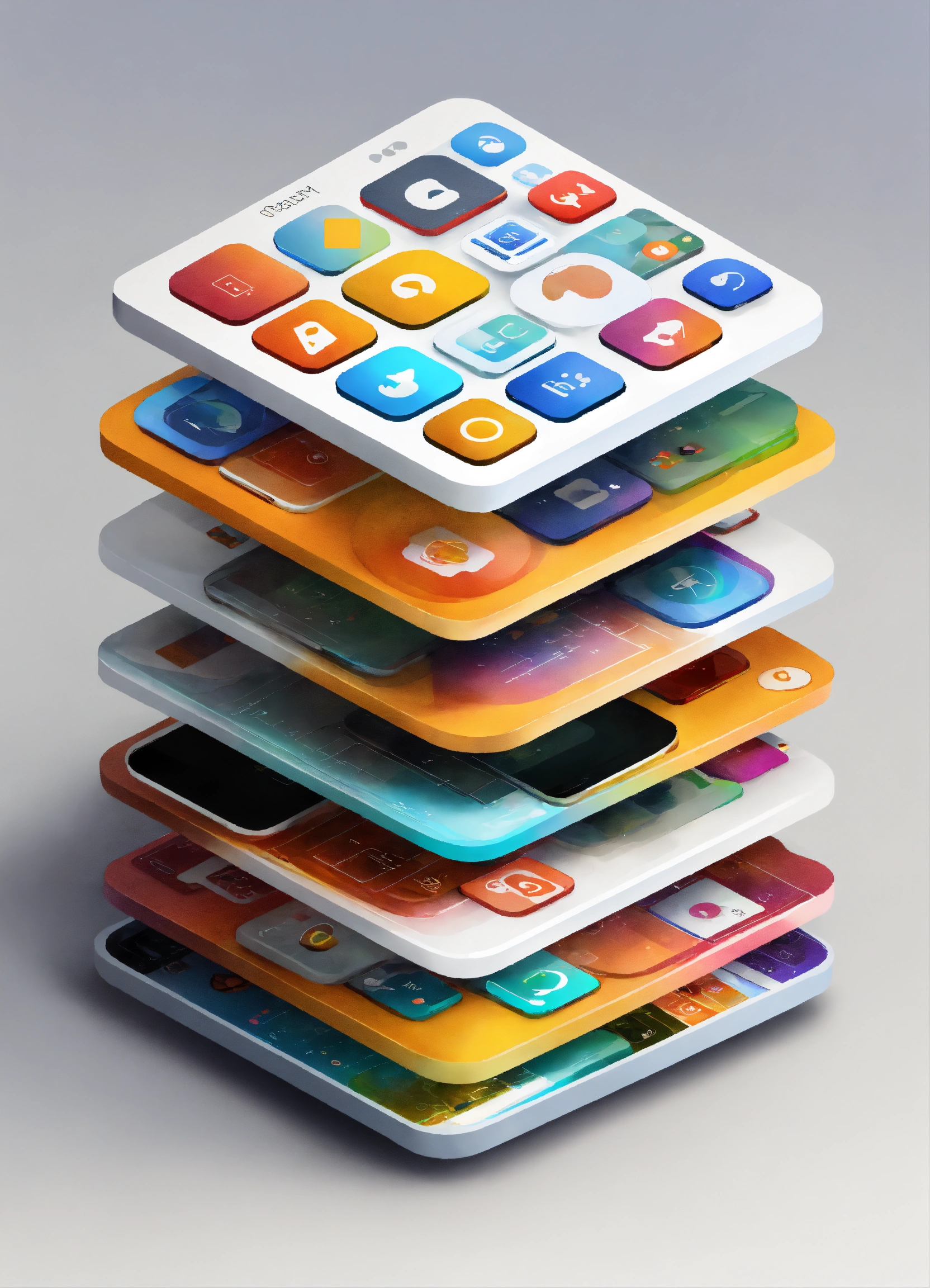 Lexica - Pile of mobile app icons, stack, 2 dimensions, illustration ...
