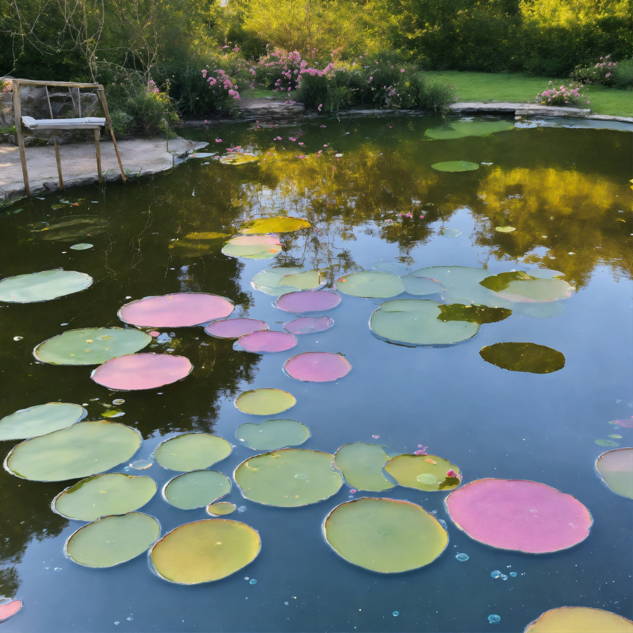 Lexica - Pastel bubbles sinking in the pond, surreally.